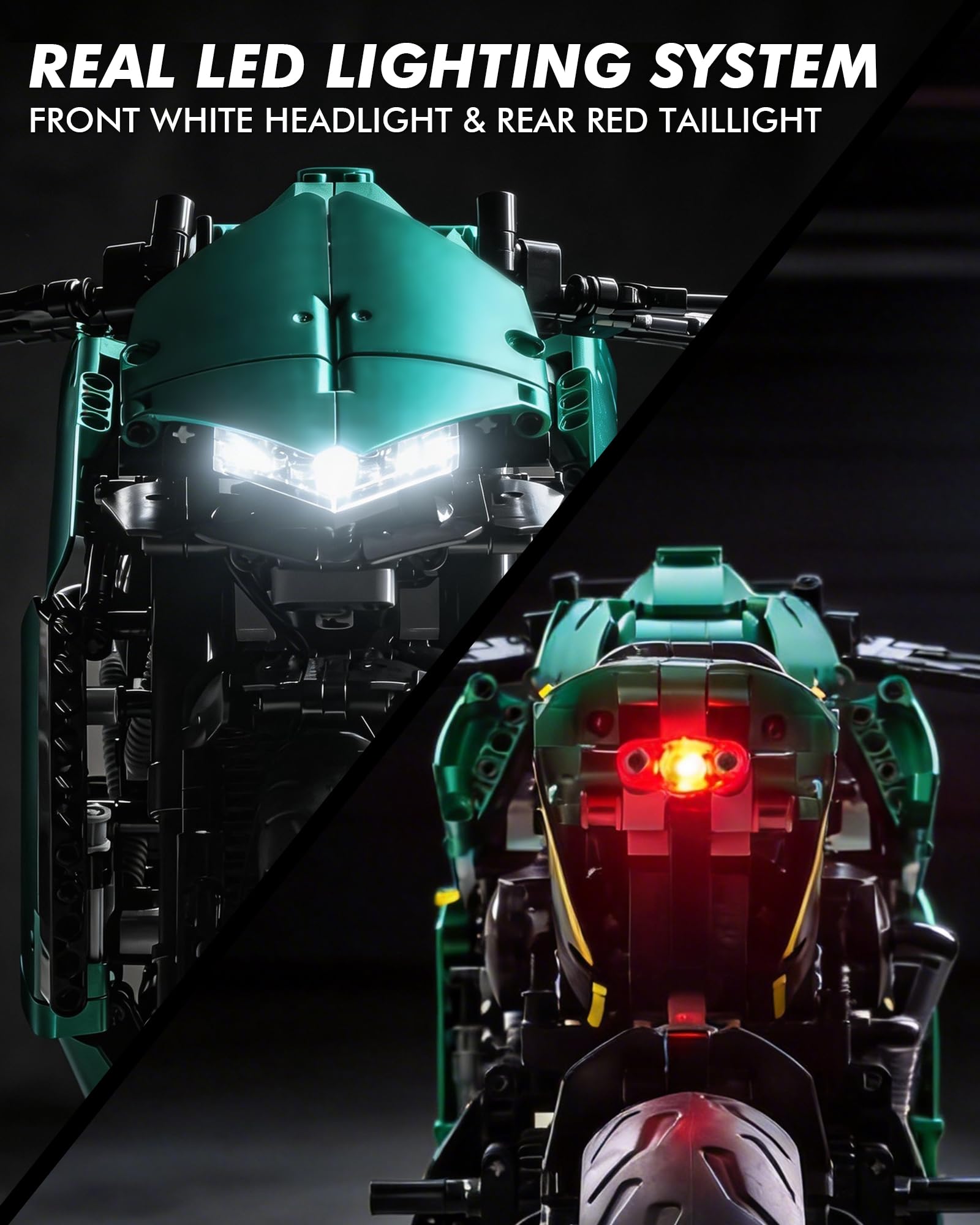 JSINMA Technic AMB001 Hyper - Set da costruzione di motociclette per adulti, modello di bici su larga scala 1:5 con luci a LED, display per ingegneria meccanica, regalo da collezione, oltre 2100 pezzi