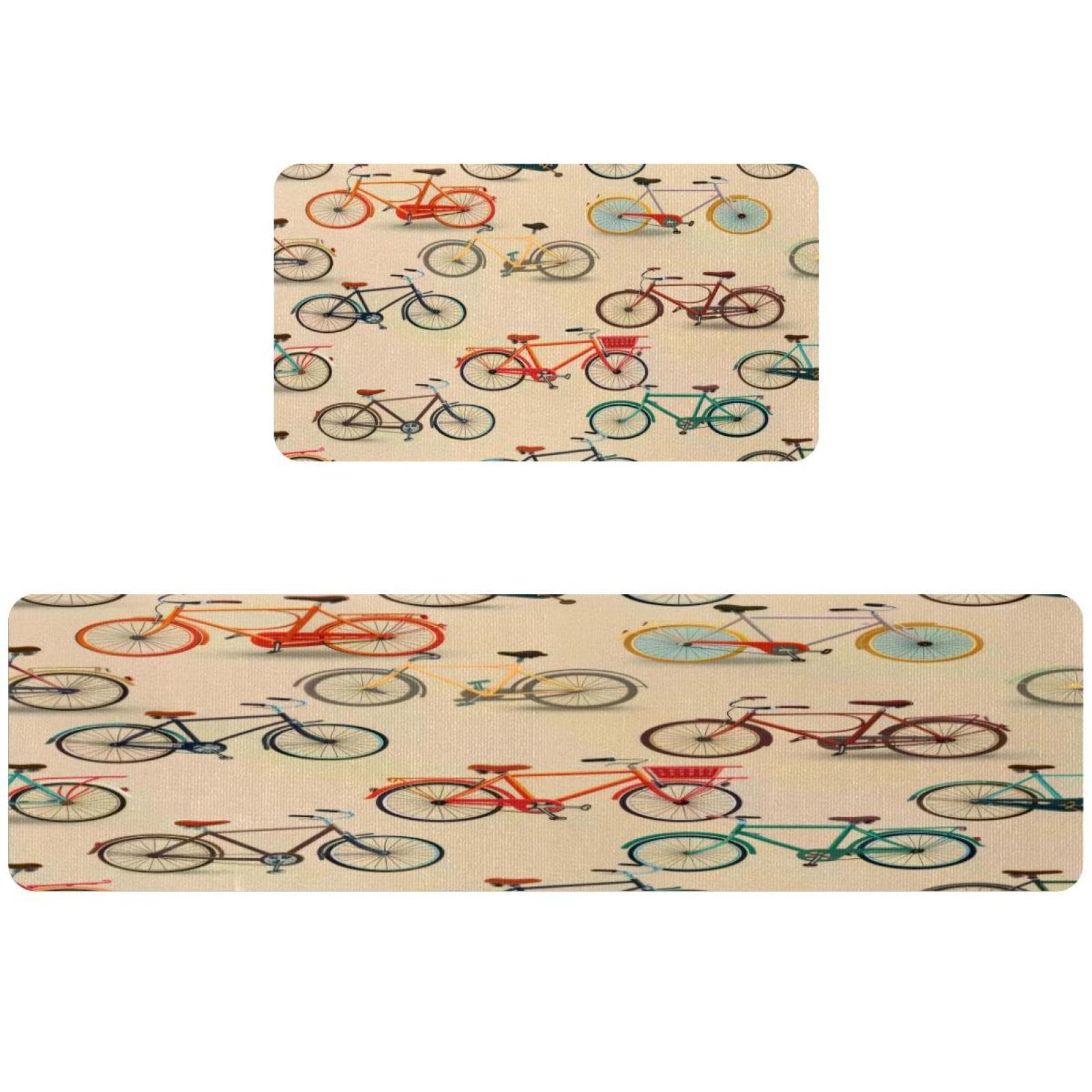Lot de 2 tapis de cuisine antidérapants lavables motif vélo