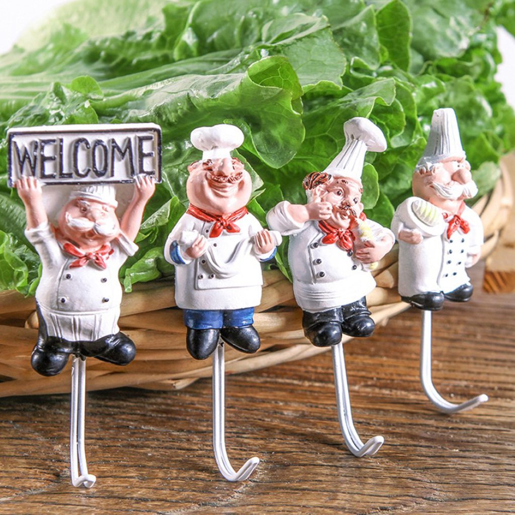 Kitchen Cartoon Chef Style Resin Storage Wall Hanger Hook Bath Towel Rack #2, 10x4cm/4x1.57inch, (PZIN53031109)-image-38