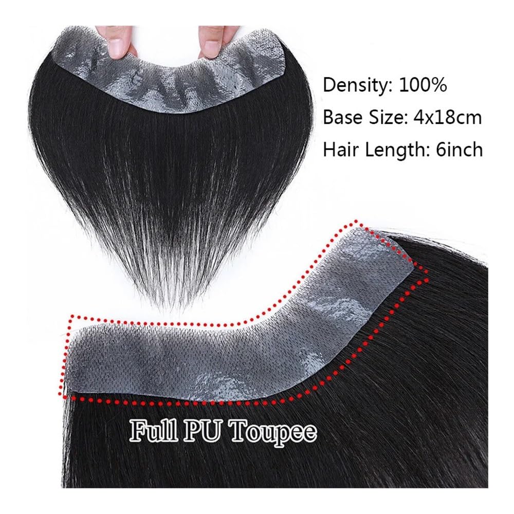 Peluca de cabello humano for hombre, 15 cm, forma de V, 0,05-0,14 mm, base de PU fina. Suave y Transpirable(Toupee With Tape,5x17cm)