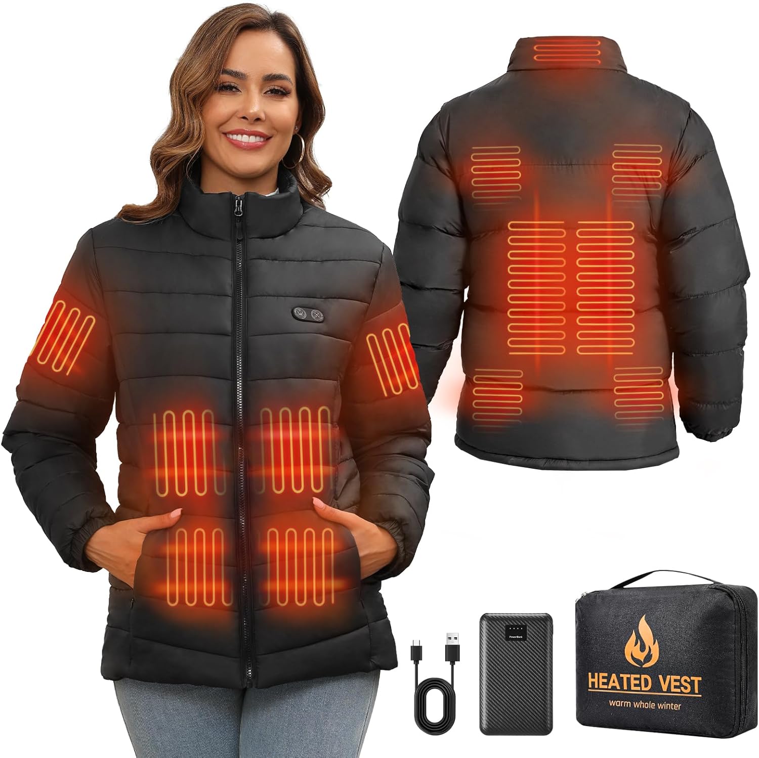 Heated Vest Women with 7.4V 16000mAh Battery Pack, Heated Jackets for Women 12 Heating Zones, 3 Heating Levels