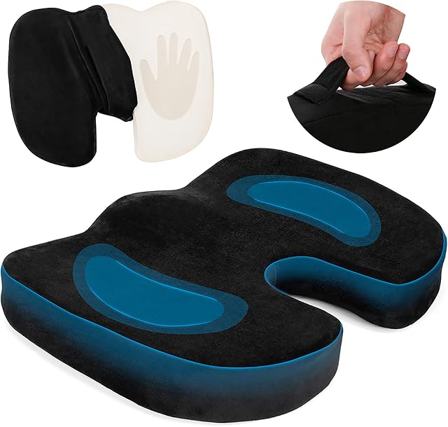 NOWTRY Seat Cushion Memory Foam Cushions for Coccyx Tailbone Sciatica Pain Relief Orthopedic Car Seat Cushion Pads Lower Back Support for Office Seat Wheelchair Chair Car Seat Wheelchair (Black)