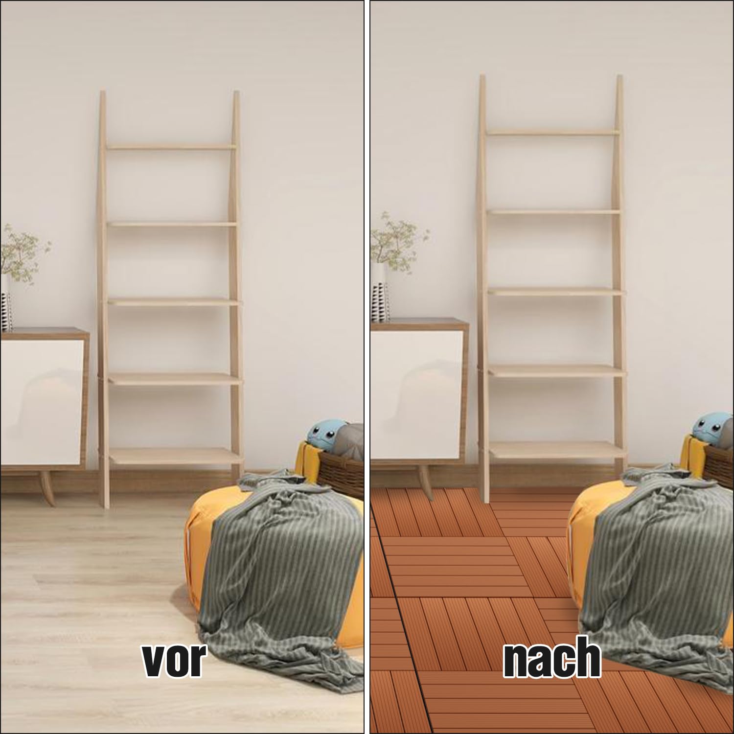 Terrassen-Fliese 30x30x2 cm WPC Kunststoff 55er Spar Set für 5m², Holzfliesen Wetterfest Schwimmbad Badezimmer Terrasse Garten Balkonbodenbeläge, Braun