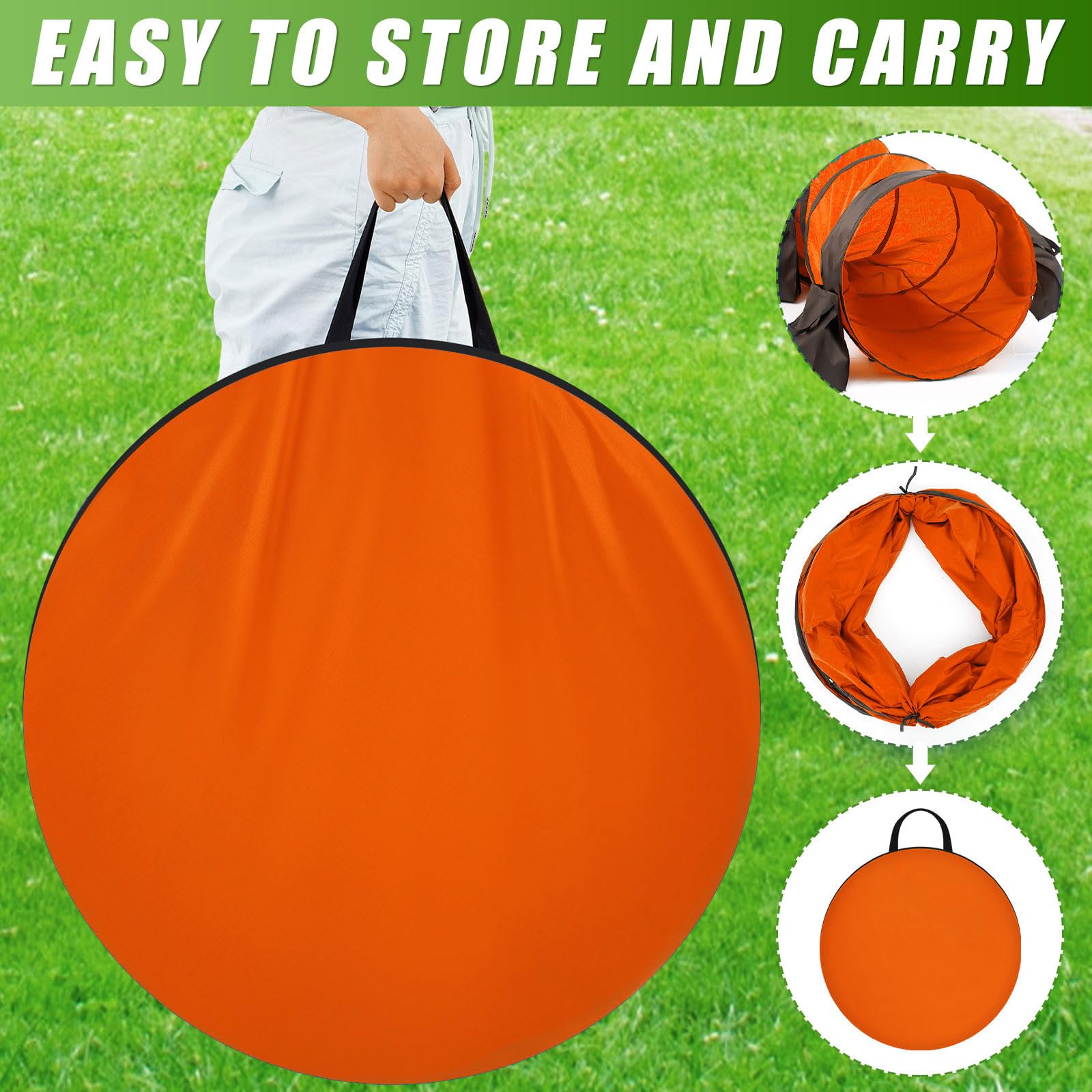 28 in 10 Foot Orange Extra Large Dog Agility Tunnel with Sandbags Dogs Agility Training Equipment Tunnel with 3 Pack Sandbags Carry Bag and 4 Ground Spikes for All Medium and Large Dogs - image 3