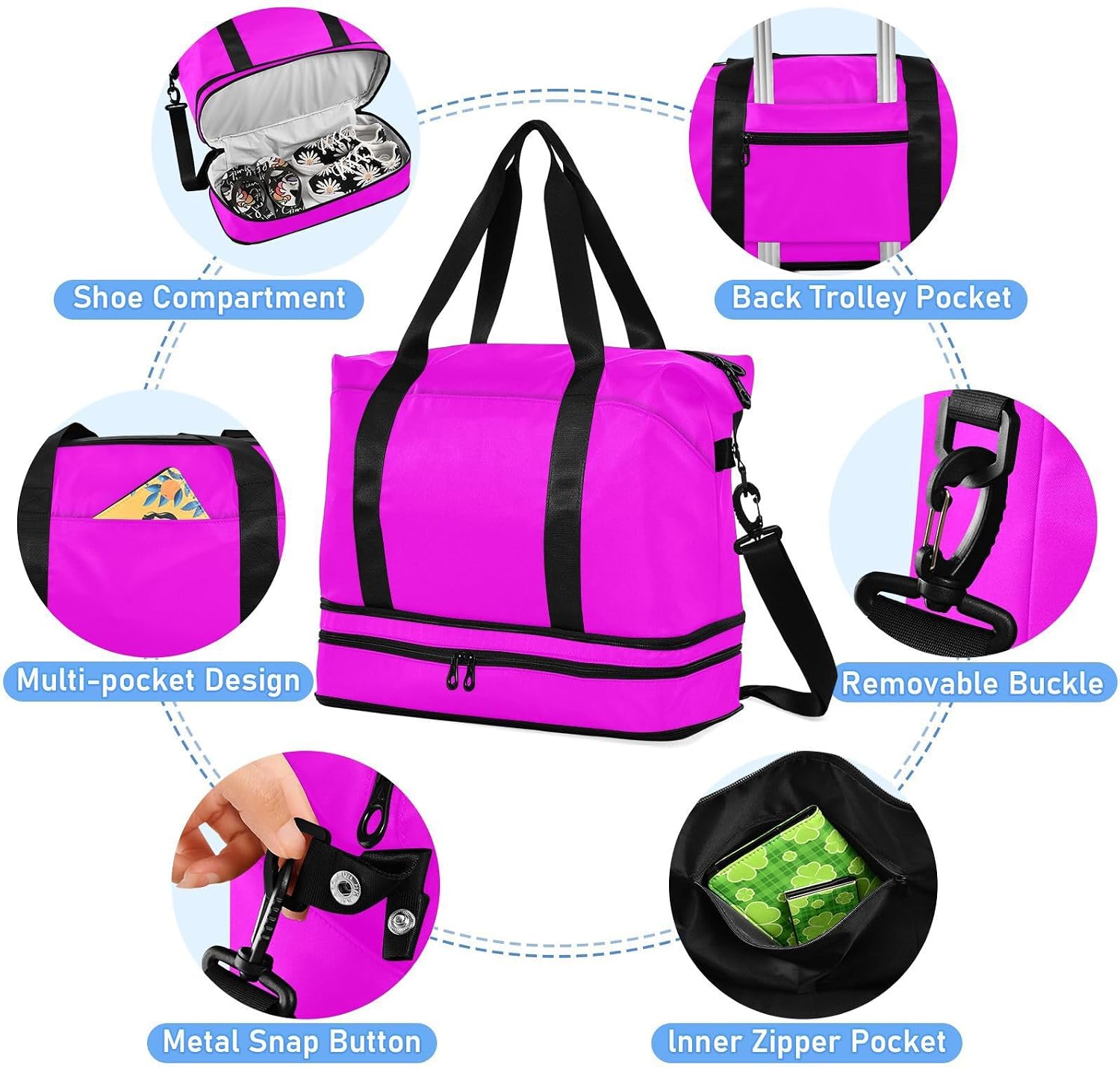 Purple Tote Bag Sports Gym Tote Bag with Toiletry Bag for Sports Foldable