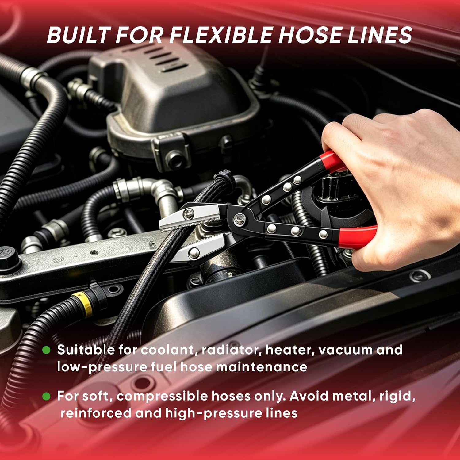 10-Inch Ratcheting Hose Pinch-Off Pliers, Auto Lock with Swivel Jaws | Automatic Locking Control: Swivel jaws pinch radiator, heater, coolant and fuel hoses; comfort grip improves control.