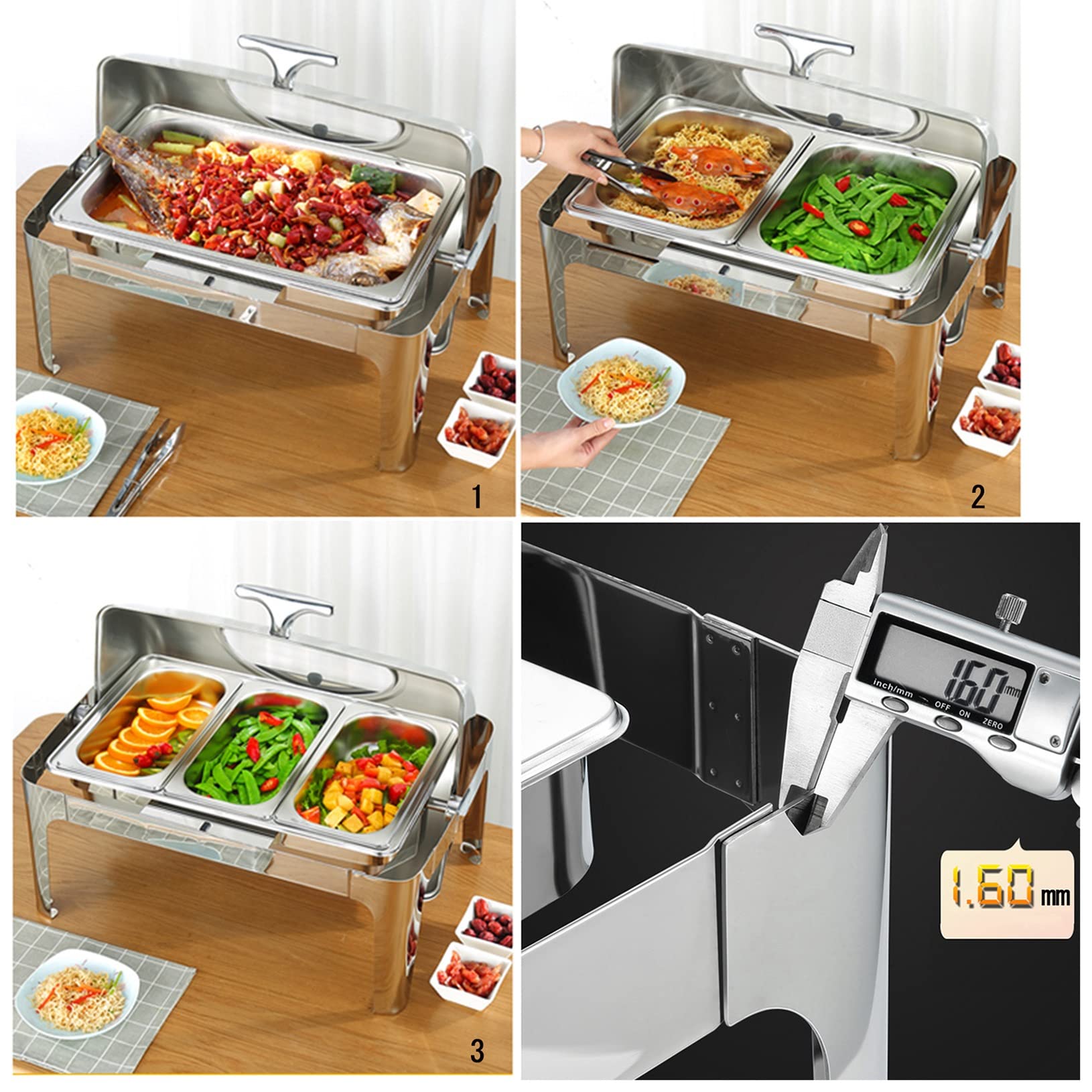 Calentador de Alimentos Calientaplatos de buffet de Acero Inoxidable Chafing Dish Servidor de buffet Termostato de temperatura,Bandeja Alimentos Calientes Función Mantenimiento Calor