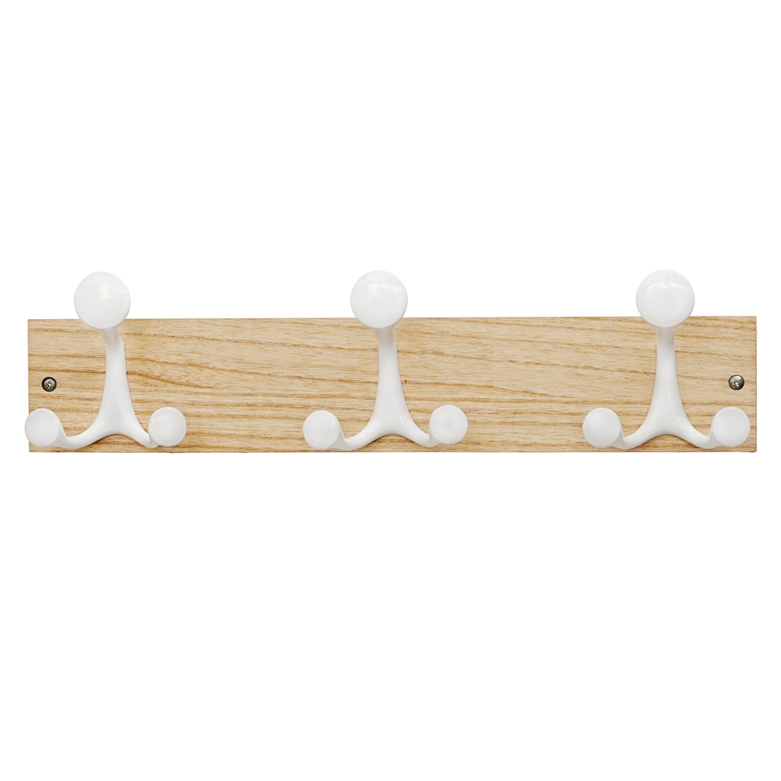 SKOLOO 43cm Natural Wood Coat Rack Wall Mount with 3 Triple Hooks, Ideal for Family Entrances Classrooms