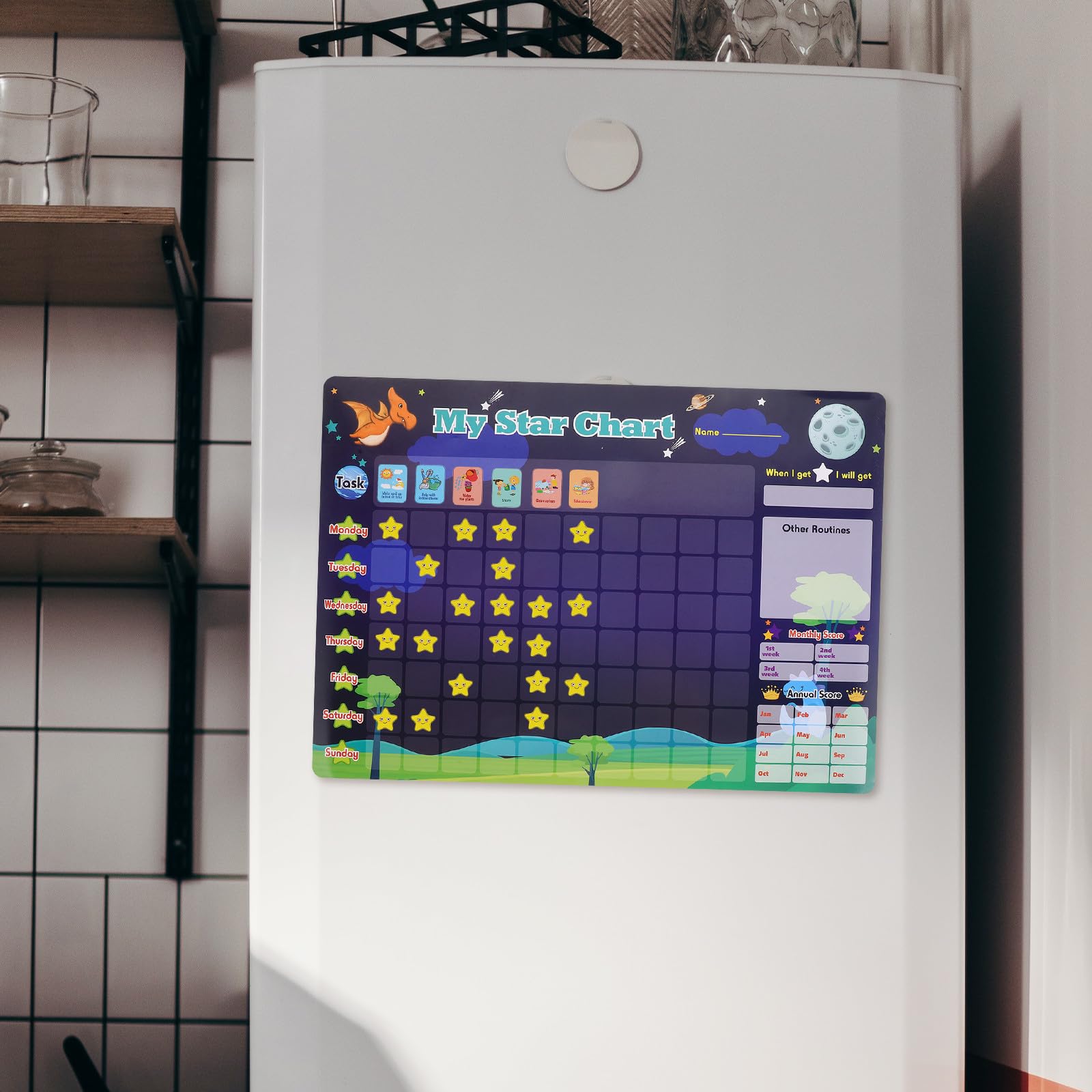 Tablero de Recompensas Magnético de Plástico para Niños | Diseño Borrable, Uso Versátil, Sistema de Recompensa por Comportamiento, Adhesión Magnética