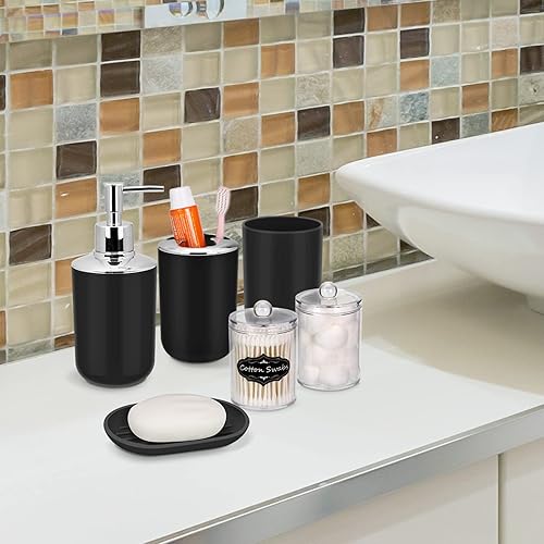 Miniatura 6 de IMAVO Juego de accesorios de baño, 8 piezas de accesorios de baño negros con basura, dispensador de jabón, jabonera, soporte para cepillos de