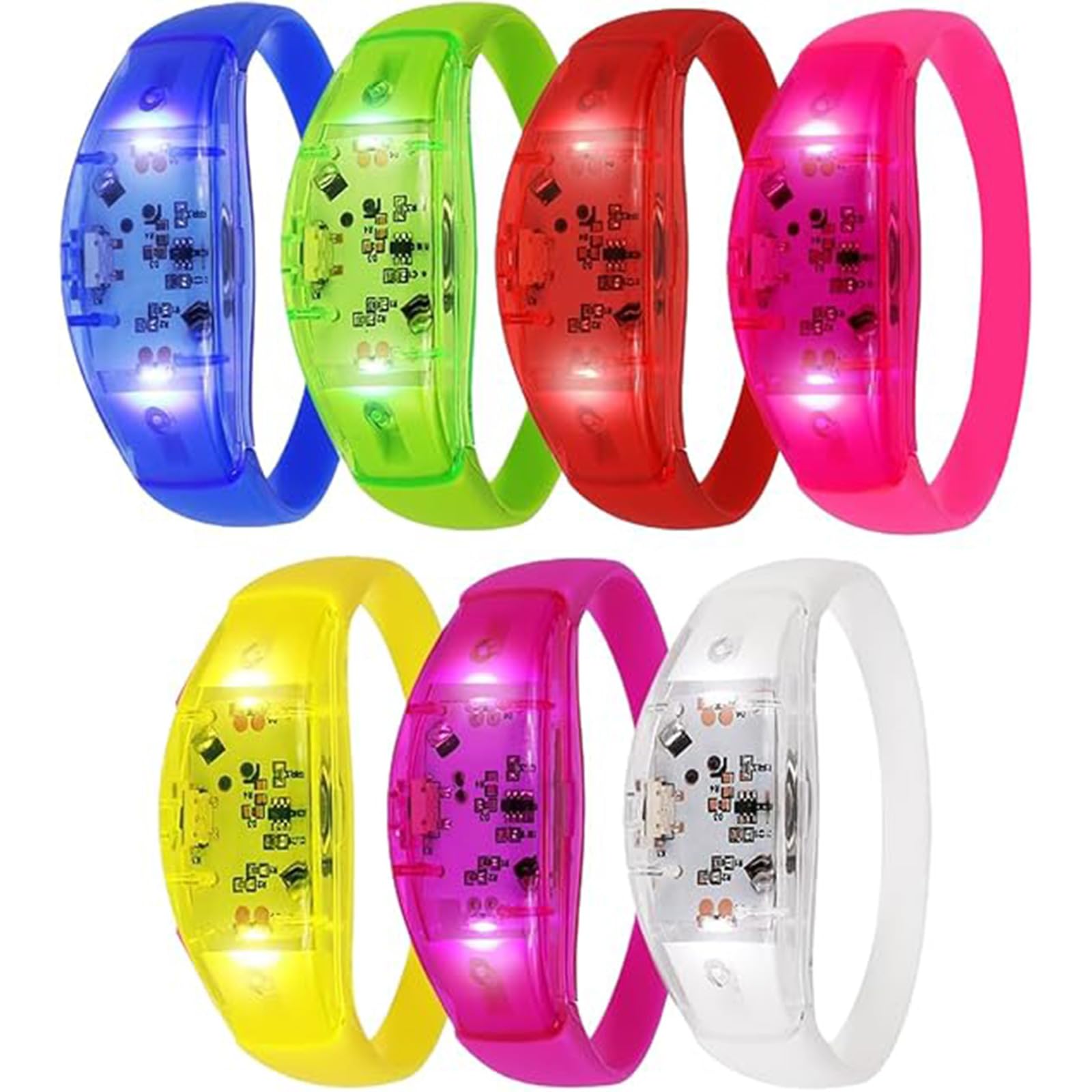 7PCS Voice Activated Light Up Bracelets Party, Adjustable Silicone Strap
