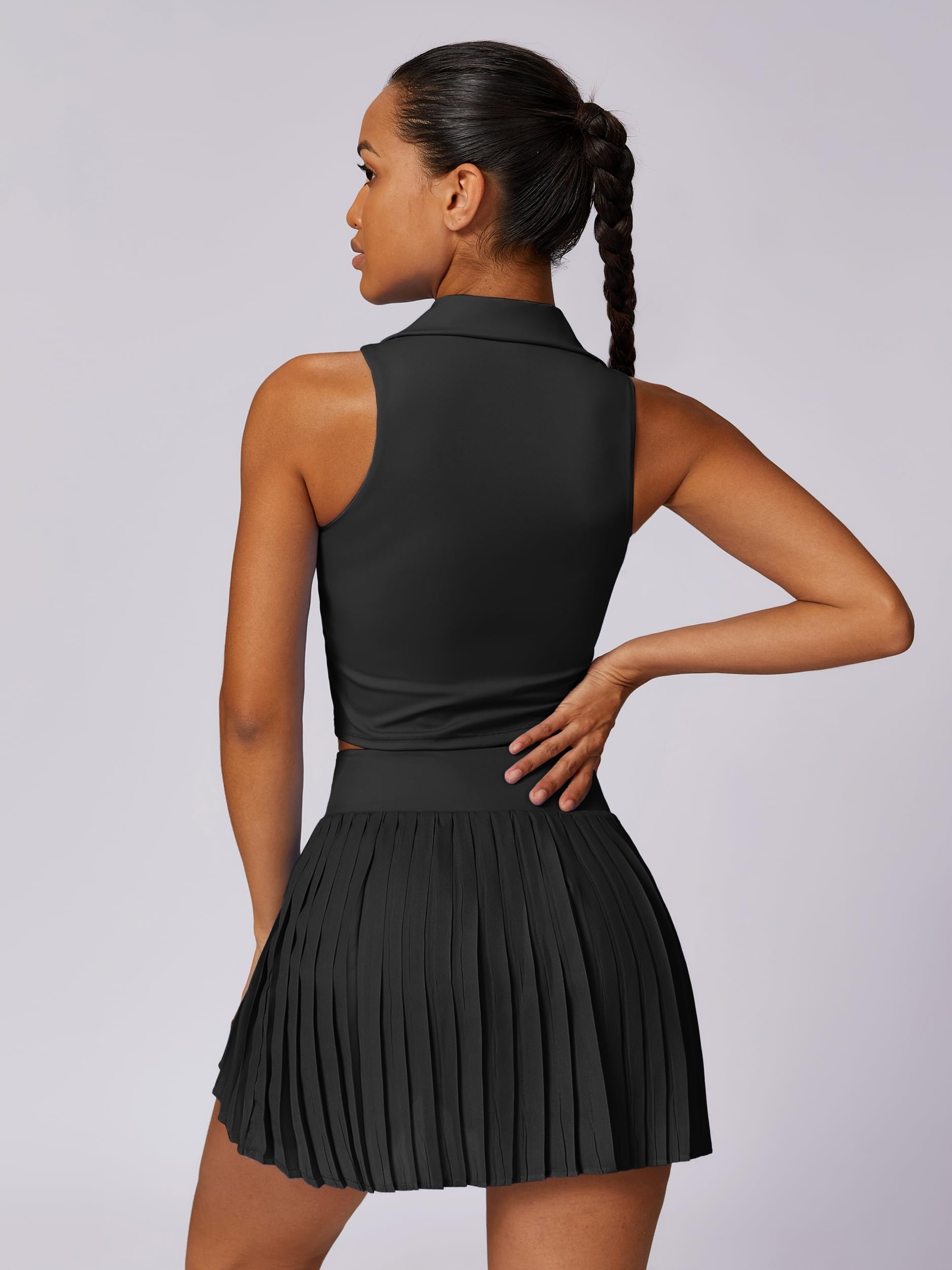 ABEHIK Robe de tennis 2 pièces pour femme - Sans manches - Dos nageur - Rembourrée - Taille haute - Jupe de tennis plissée - Tenue d'entraînement de golf