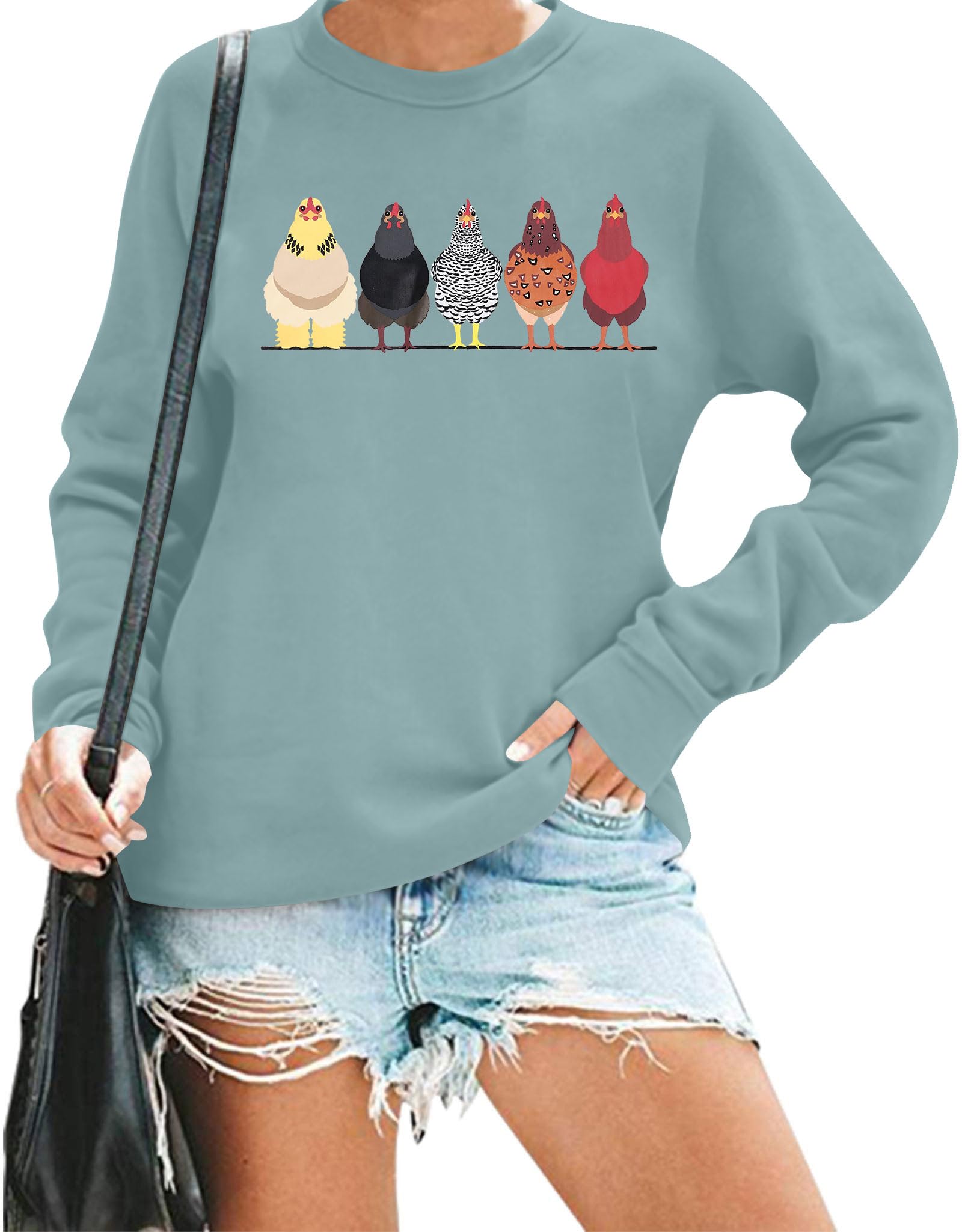 VILOVE Chicken Sweatshirt Tshirt Mom Pullover Women: Chicken Graphic Hoodie Chicken Mom Tops Farm Life Pullover
