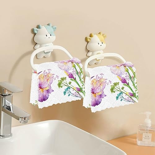 Miniatura 6 de Paquete de 6 paños de cocina con diseño de flores de colibrí para secar platos, paños de limpieza absorbentes, paños reutilizables para cocina,