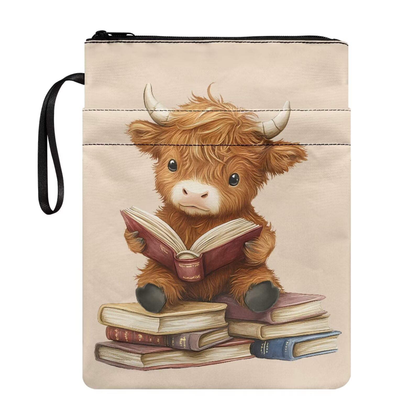 UOIMAG Highland Cow Book Pouch Cover Bag Cute Book Sleeve with Zipper and Front Pocket for School Kids โ image 1