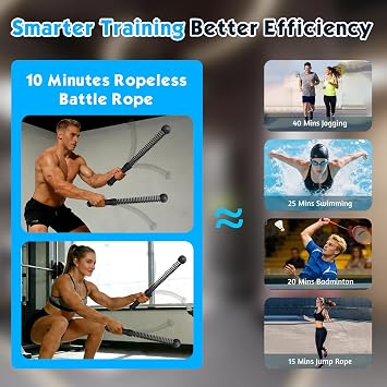2Pcs Cordless Battle Ropes, New Upgraded Weighted Ropeless Battle Ropes Heavy Duty Workout Rope Men Women Arm Exerciser for Indoor Outdoor Home Gym Office Strength Workout