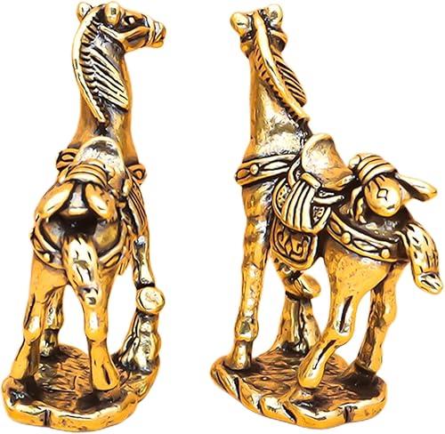 Miniatura 3 de Paquete de 2 pequeñas figuras de caballo de latón, hechas a mano, para decoración de oficina en casa, decoración de mesa, escultura de adorno para