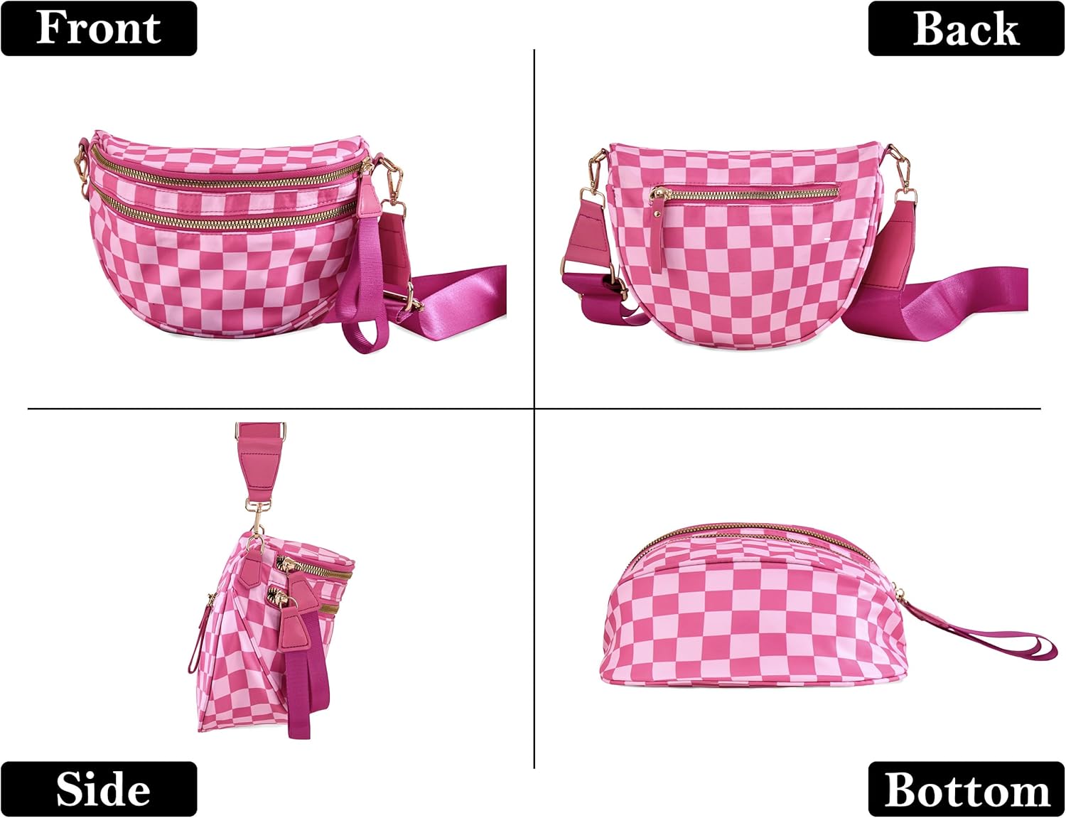 Checkered Crossbody Bum Bags for Women, Spacious Water-Resistant Nylon Shoulder Belt Bag Checkered Purse - Image 6