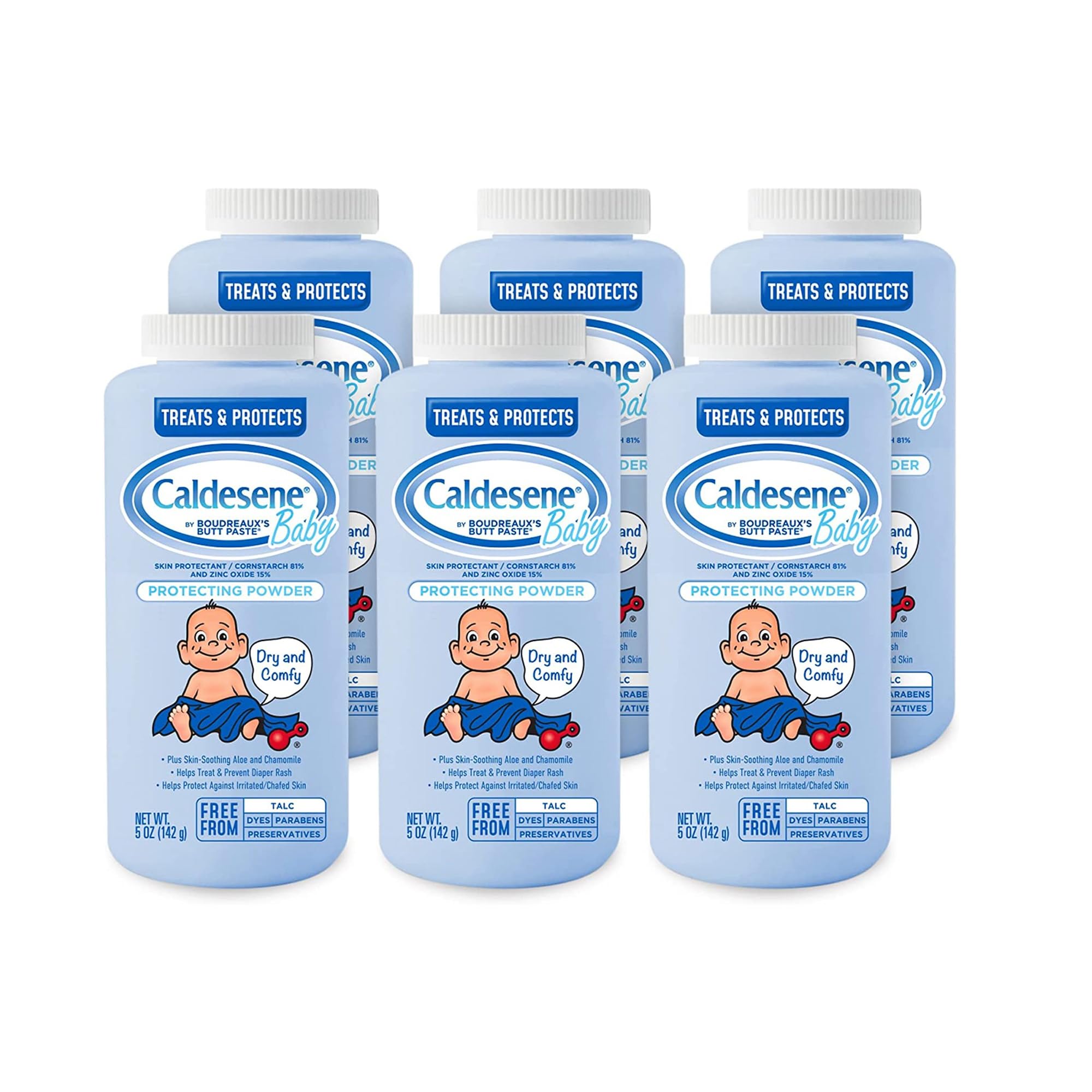 Dry & Comfy Baby Powder with Zinc Oxide & Cornstarch, Free from Talc & Preservatives, 5 Oz., Pack of 6