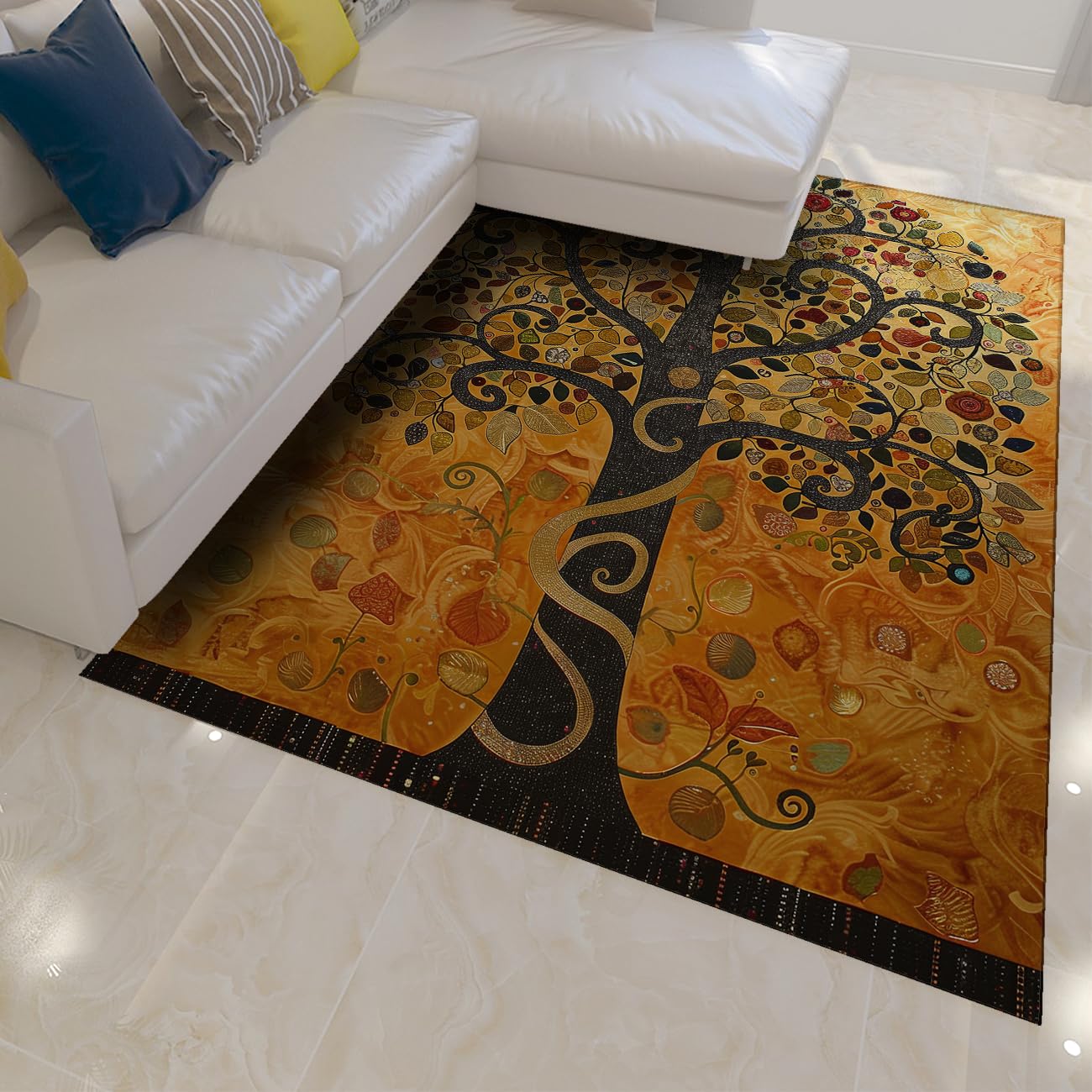 Tapis lavable 180x240cm arbre abstrait vintage rectangulaire
