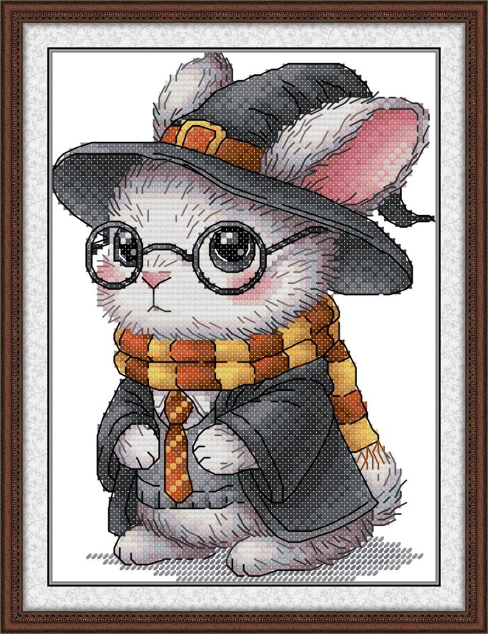 Meecaa Cross Stitch Kits 14 Count Stamped, Animal Bunny Hat Glasses Embroidery Kit with Accessories Pre Printed（17×22CM (Animal)