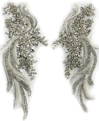 Miniatura 168 de Parches de diamantes de imitación hechos a mano, apliques de cuentas para decoración de vestidos de novia, apliques de flores de oro