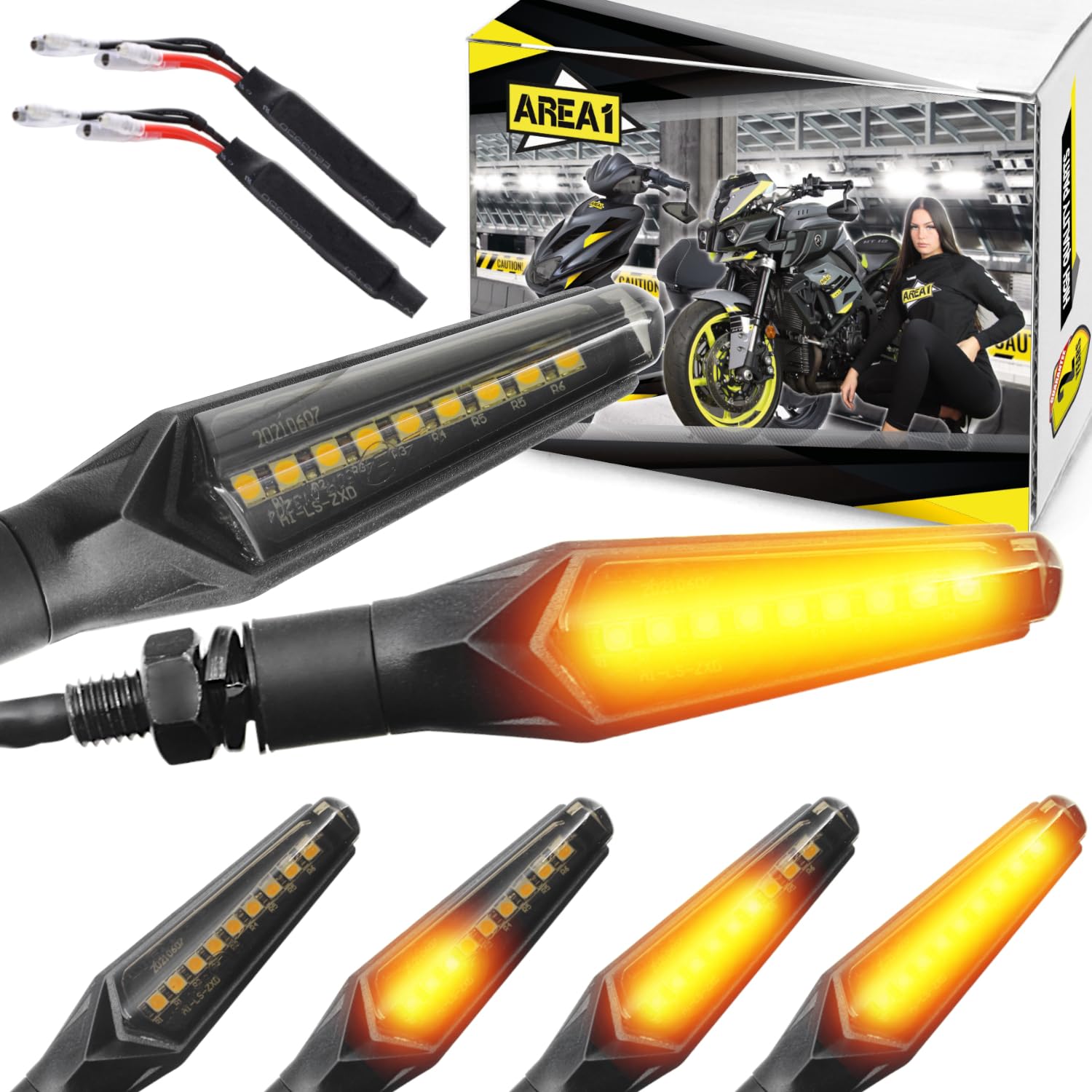 Area1 Kierunkowskazy LED + rezystory do skuterów 50 125 ccm typ YY50QT YY125T Firenze, Top Speed, Italia, Fun, Citystar, Retro Star, Hurrican X2, Formula One, 2000 (V2/2 kierunkowskazy + 2 rezystory)