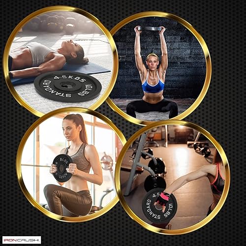 Miniatura 5 de Iron Crush Paquete de 4 discos olímpicos de hierro fundido, pesas libres con agujero de 2 pulgadas, acabado Hammertone, para entrenamiento de fuerza