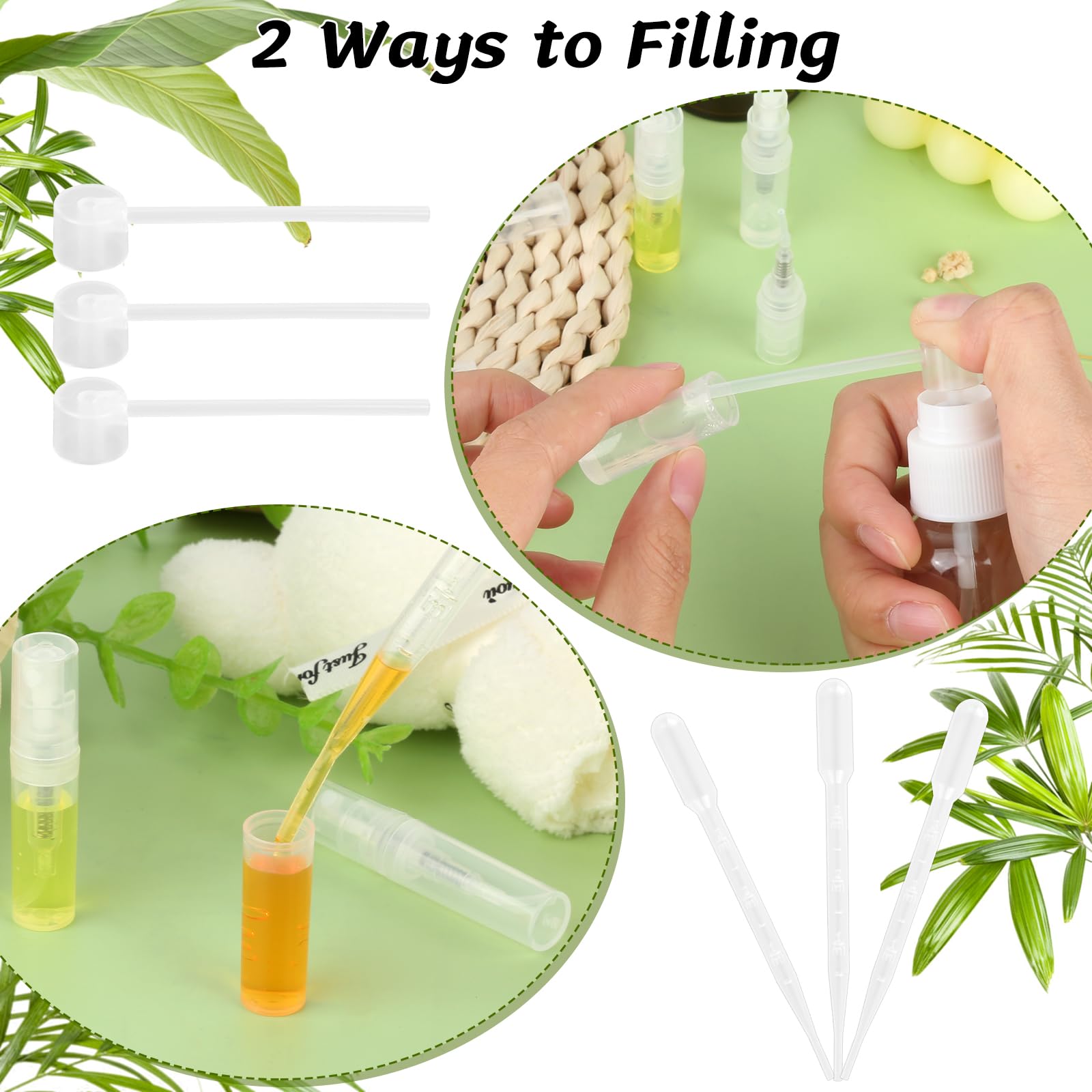 60 sztuk mini rozpylaczy do perfum, 2 ml, do ponownego napełnienia, pusty rozpylacz perfum w podróży, przezroczysty, mini butelka z rozpylaczem z pipetami i głowicą dociskową do perfum,