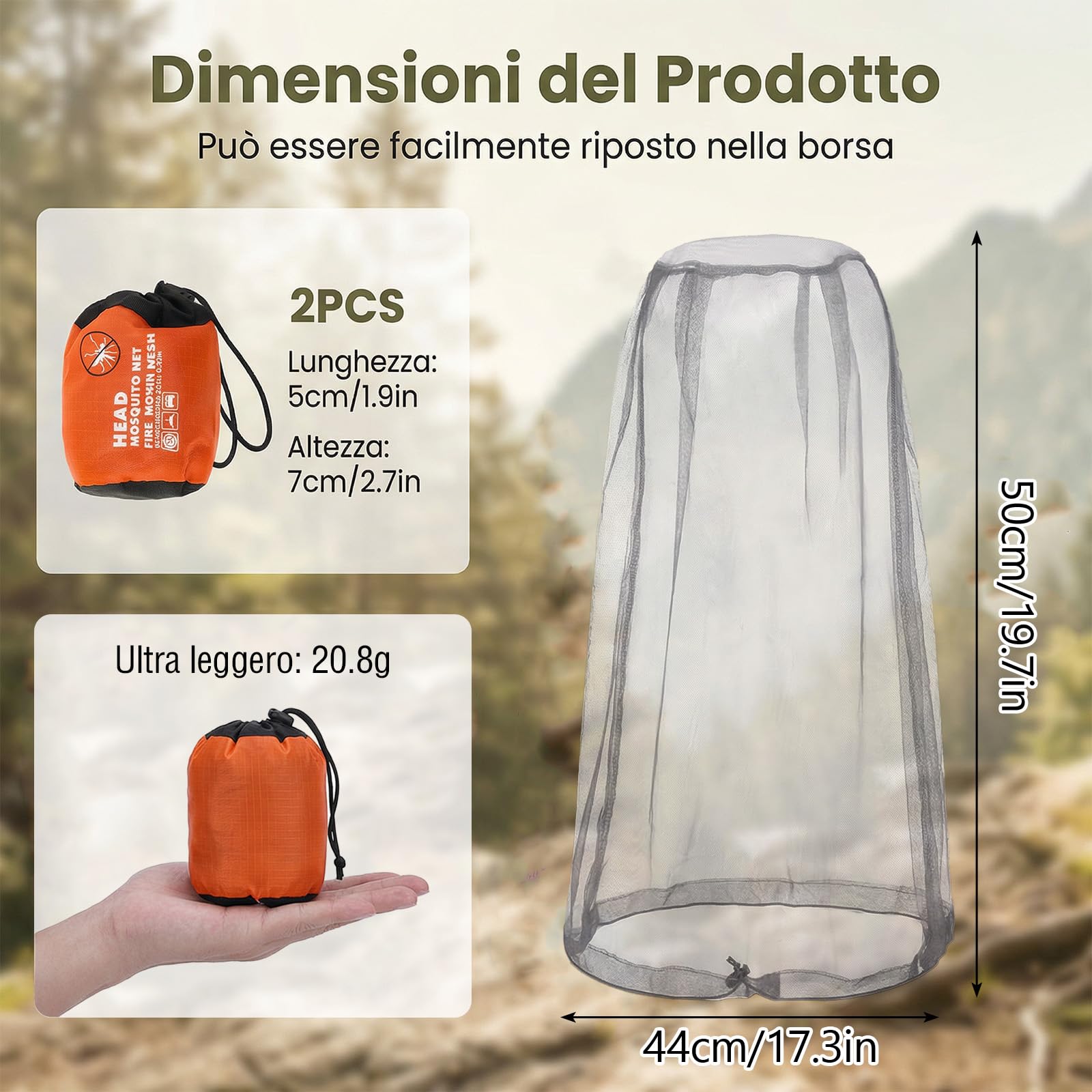 Cappello con Zanzariera, 2 PCS Zanzariera Testa, Protezione da Insetti Zanzare, Copricapo Rete Zanzare Leggero e Traspirante Ideale per Camping Pesca Alpinismo(Grigio)