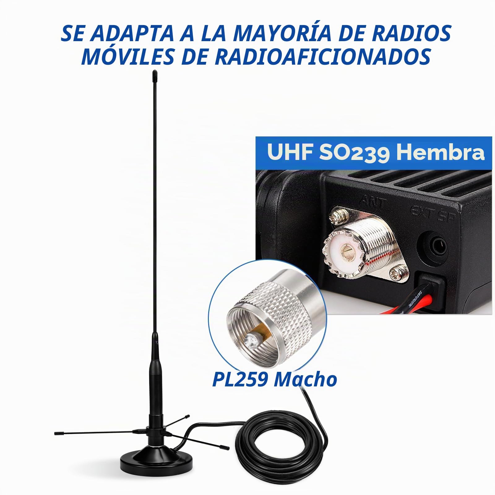 Bingfu Antena de Radioaficionado Doble Banda VHF UHF 136-174MHz 400-460MHz PL259 Macho Antena de Radio Amateur con Kit de Plano de Tierra Base Magnética para Radioaficionado Móvil Radio Bidireccional | Banda dual 136-174 MHz / 400-460 MHz para radios móvi