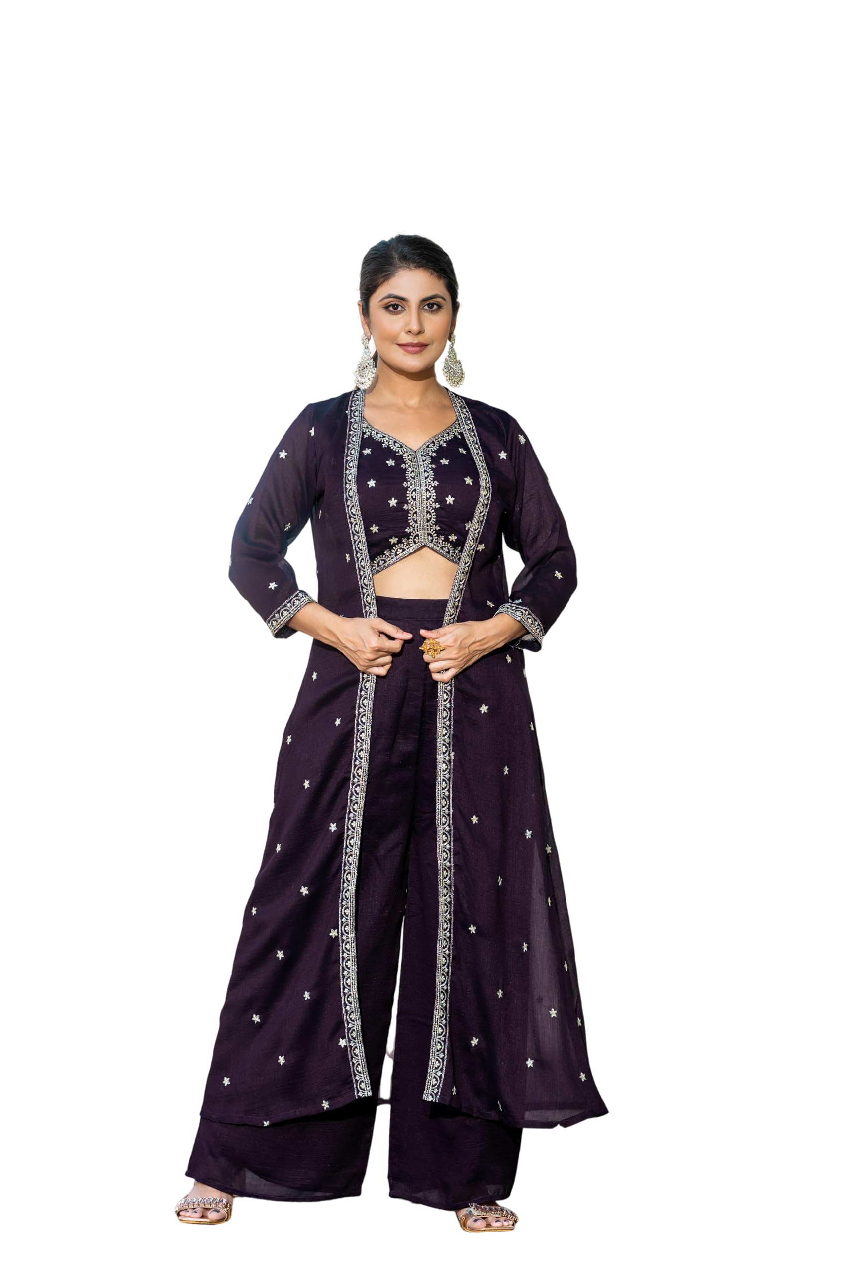 Vichitra Silk Shrug Set with Embroidered Sequin