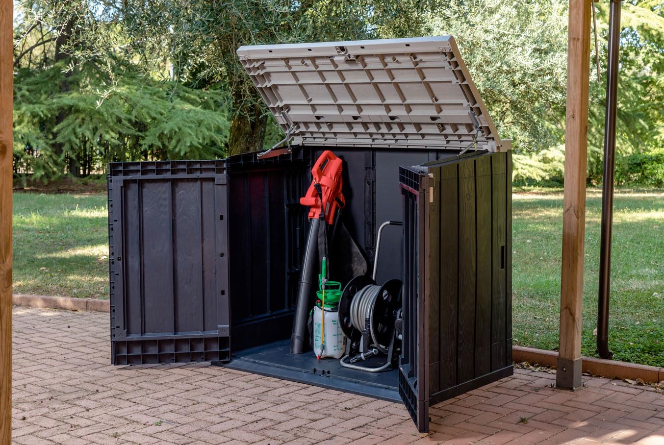 Toomax Baule Porta Attrezzi Da Giardino 842 Litri | Colore Antracite/Grigio Tortora, Resistente UV - Foto 3