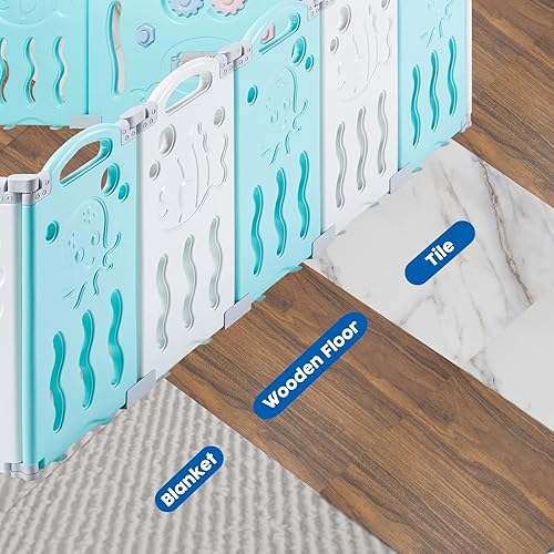 Miniatura 6 de Albott Corralito para bebés, valla plegable mejorada de 22 paneles con panel de juego y puerta de seguridad, forma ajustable, patios portátiles para