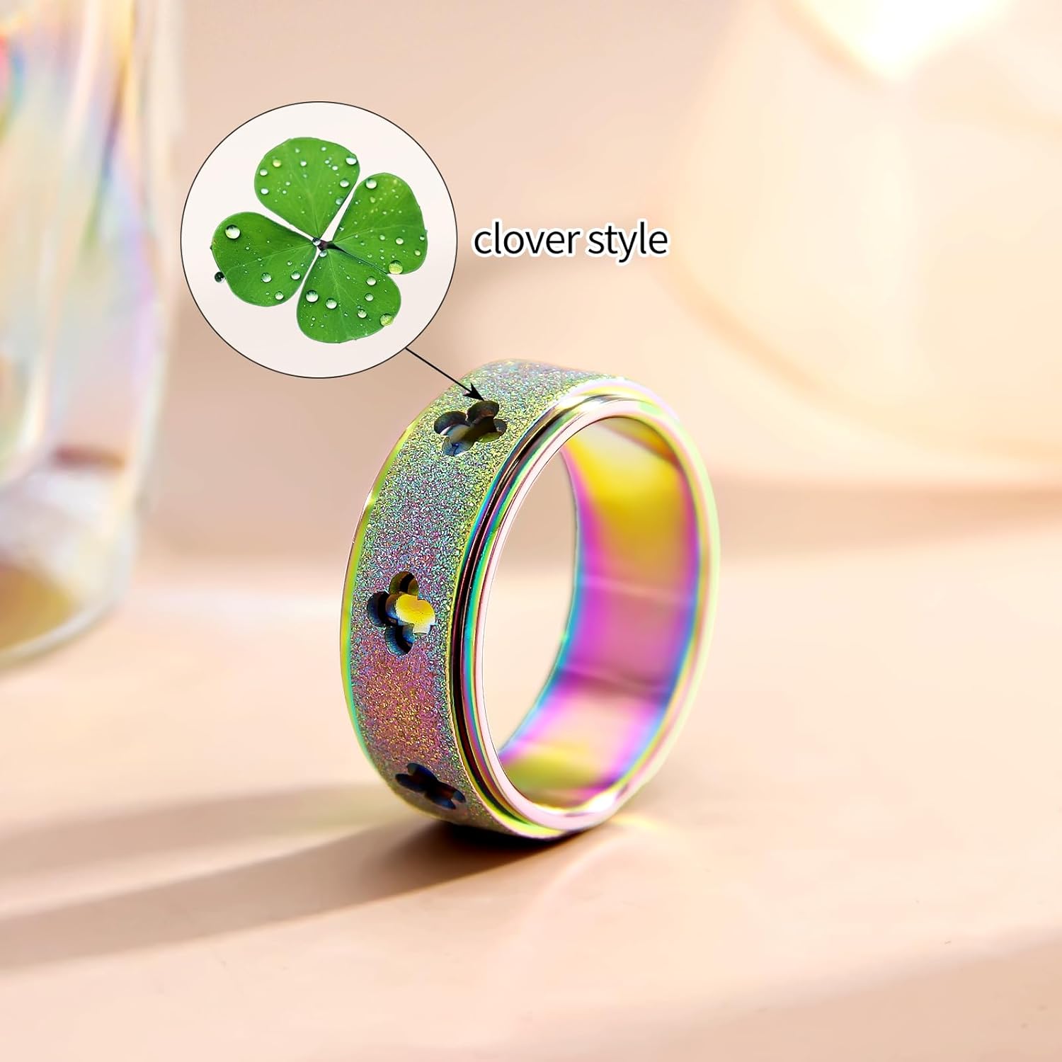 Anxiety Spinner Ring for Women - Stainless Steel Fidget Spinner Ring, 8mm Band Thumb Roating Rings for Stress Relief for Adults Ring Size 6 7 8 9 10