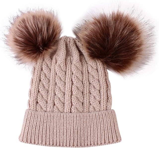 Yolispa Baby Winter Warm Knitted Hat Pom Pom Hats Double Bobble Toddler Newborn Cute Soft Beanie Ski Cap