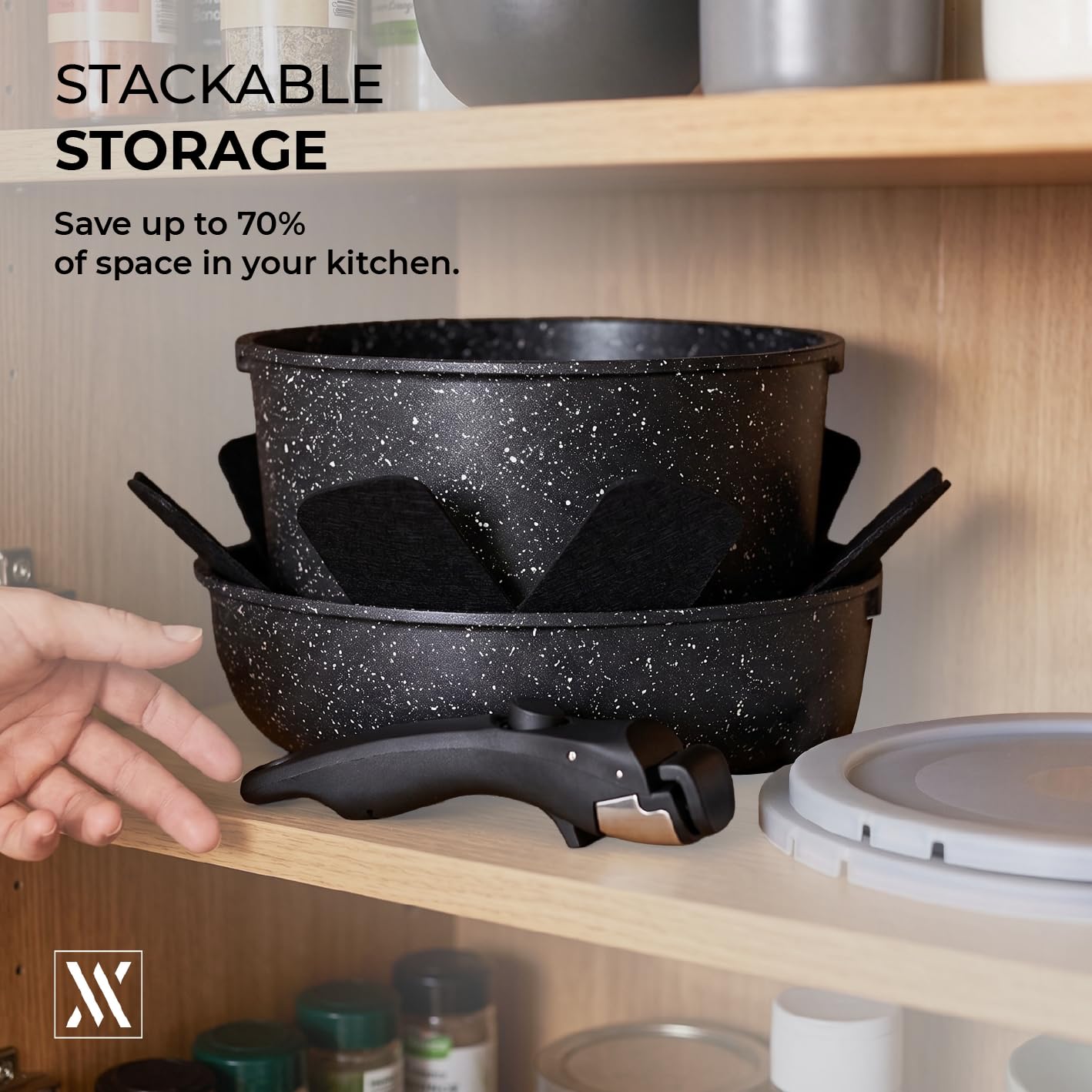 VINAK - Zestaw patelni z odpinaną rączką 11 el. – Patelnie ceramiczne indukcja, piekarnik, do kuchni, na kemping – Bez PFOA