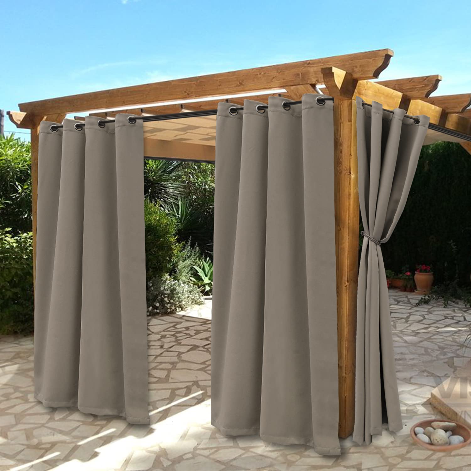 BONZER Waterproof Indoor/Outdoor Curtains for Patio - Thermal Insulated, Sun Blocking Grommet Blackout Curtains for Bedroom, Porch, Living Room,