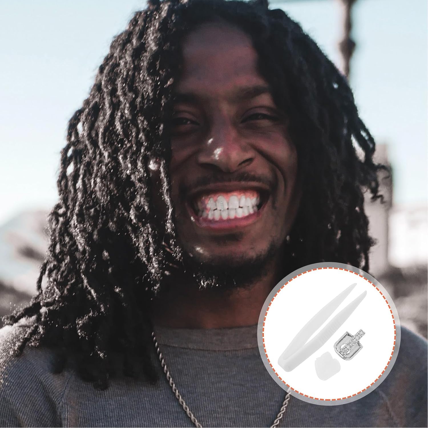 Single Tooth Rhinestone Teeth Grill Silver Hip Hop Metal Mouth Grill Rapper Accessory for Party Cosplay