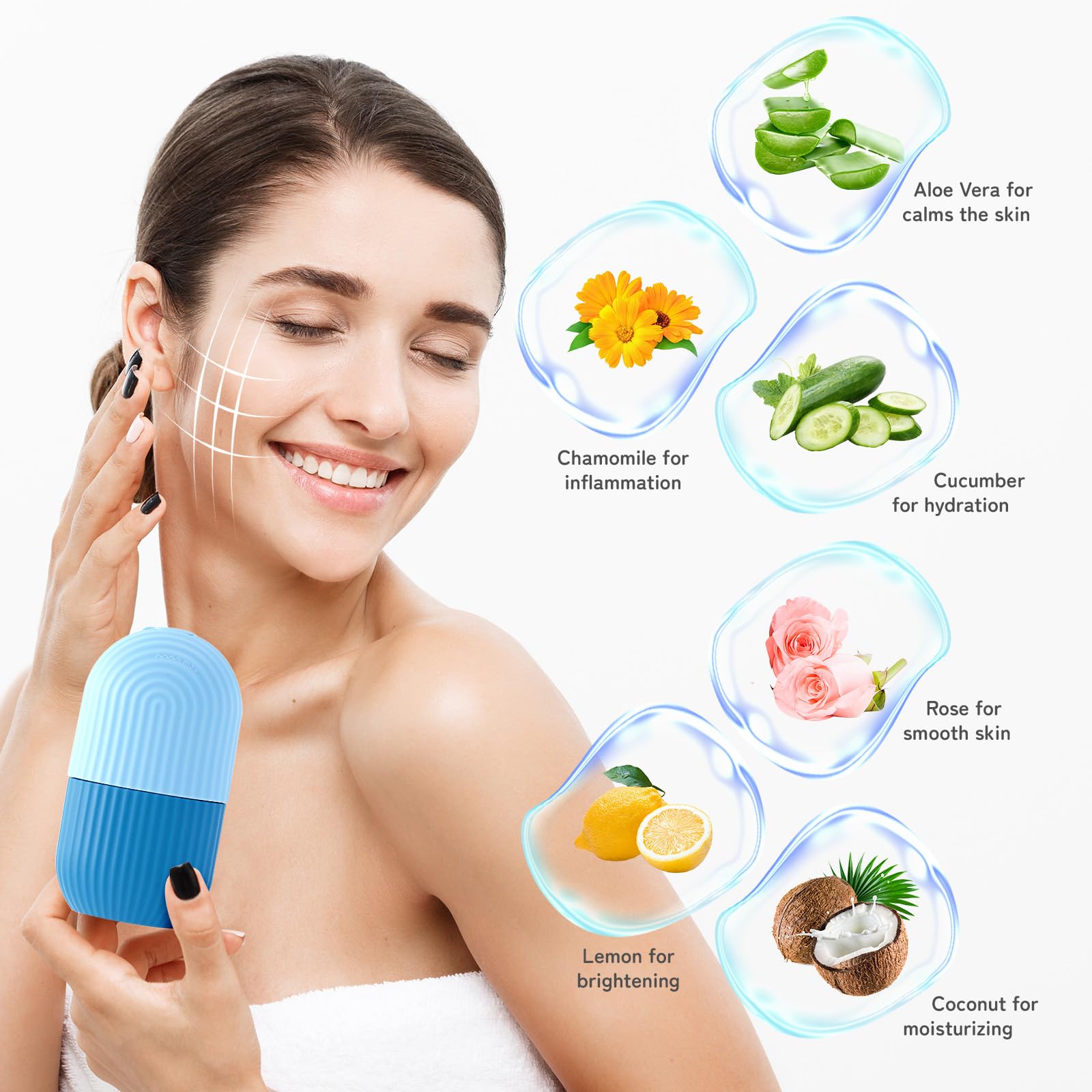 AiQInu Rullo di Ghiaccio Facciale,Ice Roller,riutilizzabile Eye Ice Massage Bellezza del viso Cura della pelle Impacco di ghiaccio Restringe i pori,antirughe,riduce il gonfiore,migliora l'elasticità