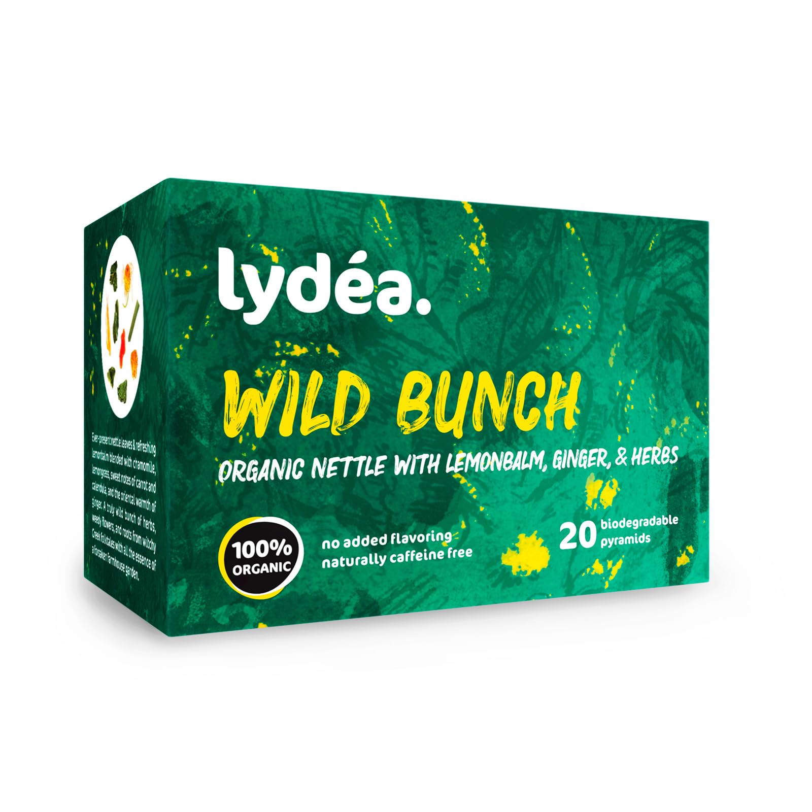 Lydea Ortie biologique – Délicieux mélange de tisanes avec gingembre, mélisse et plus – Naturellement sans caféine, 60 pyramides biodégradables, paquet de 3 [3 x 20 pyramides]