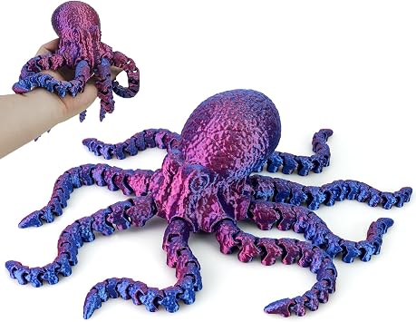 3D Printed Octopus,3D Printed Animals,Flexible Articulated Octopus,3D Printed Toys, Realistic Slithering Design, Collectible Articulated Model Blue Purple, 10 in