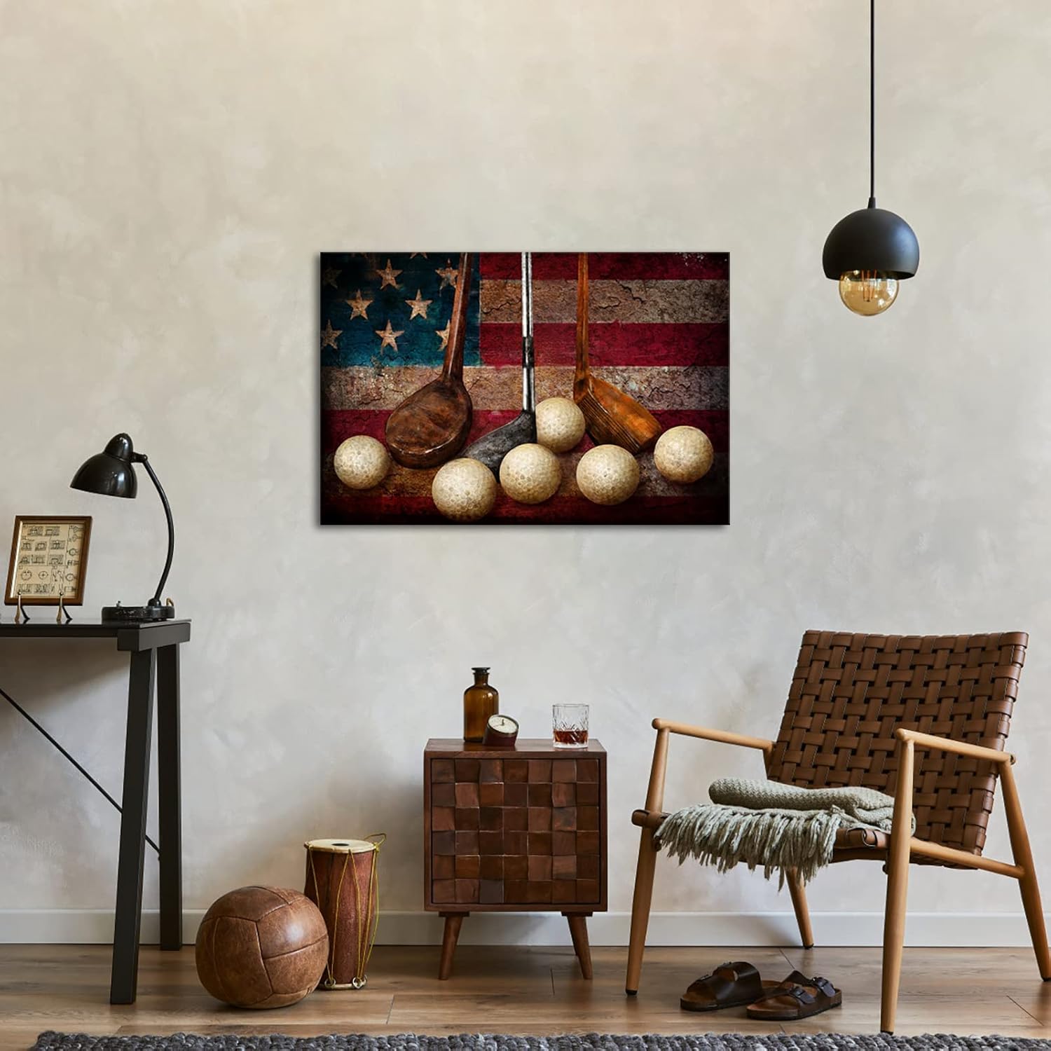 LevvArts Golf Canvas Wall Art Vintage Golf Ball with American Flag Painting Artwork Leisure Sports Poster Canvas Prints for Living Room Home Office Club Decoration Easy Hanging - Image 2