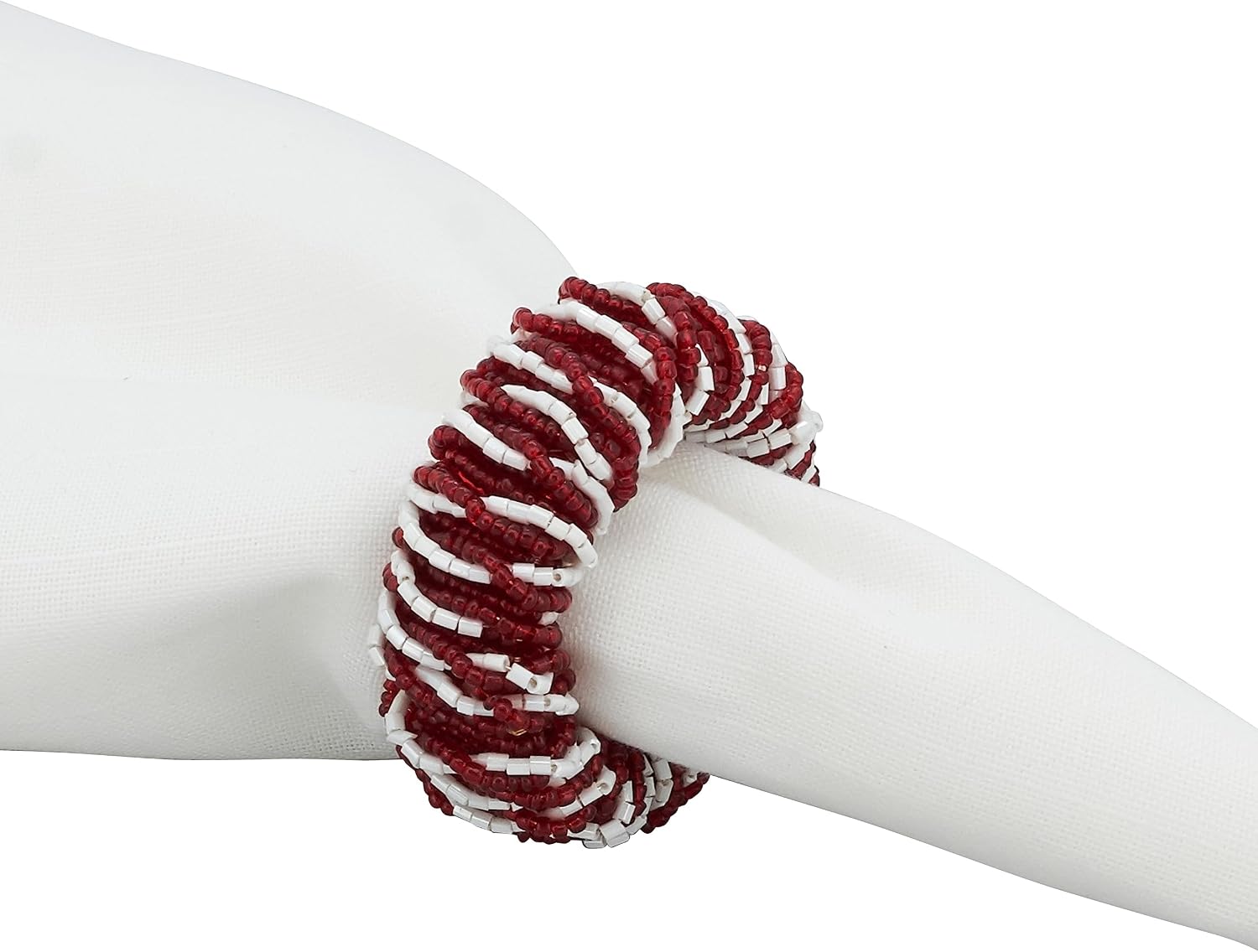 Saro Lifestyle Beaded Design Napkin Rings (Set of 4), Red/White,