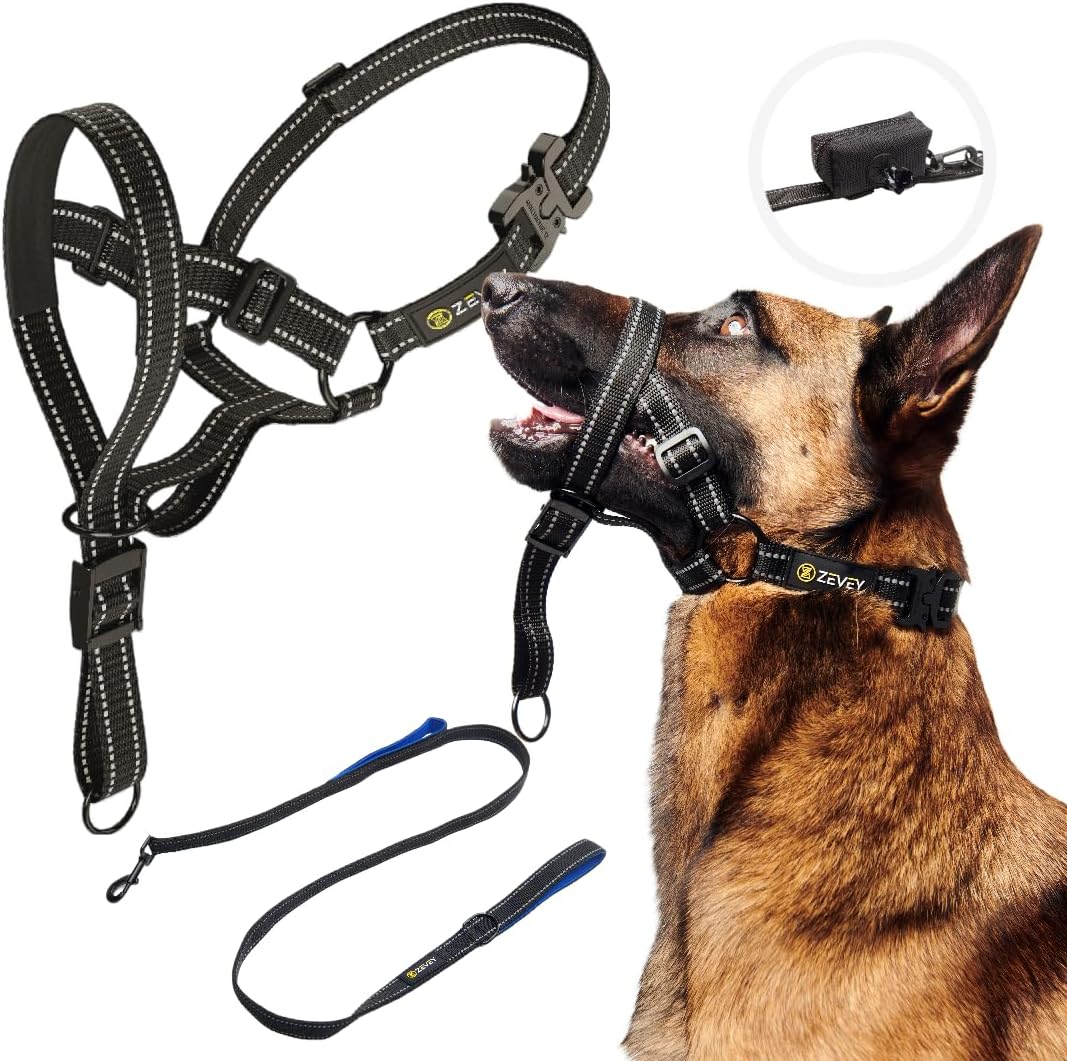 Zevey Adjustable Dog Head Halter with Leash and Safety