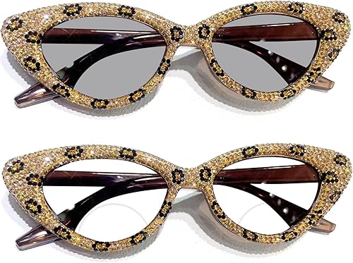 Miniatura 4 de mincl Gafas de lectura bifocales de ojo de gato fotocromáticas de transición para mujeres muy cerca de presbicia con diamantes de imitación