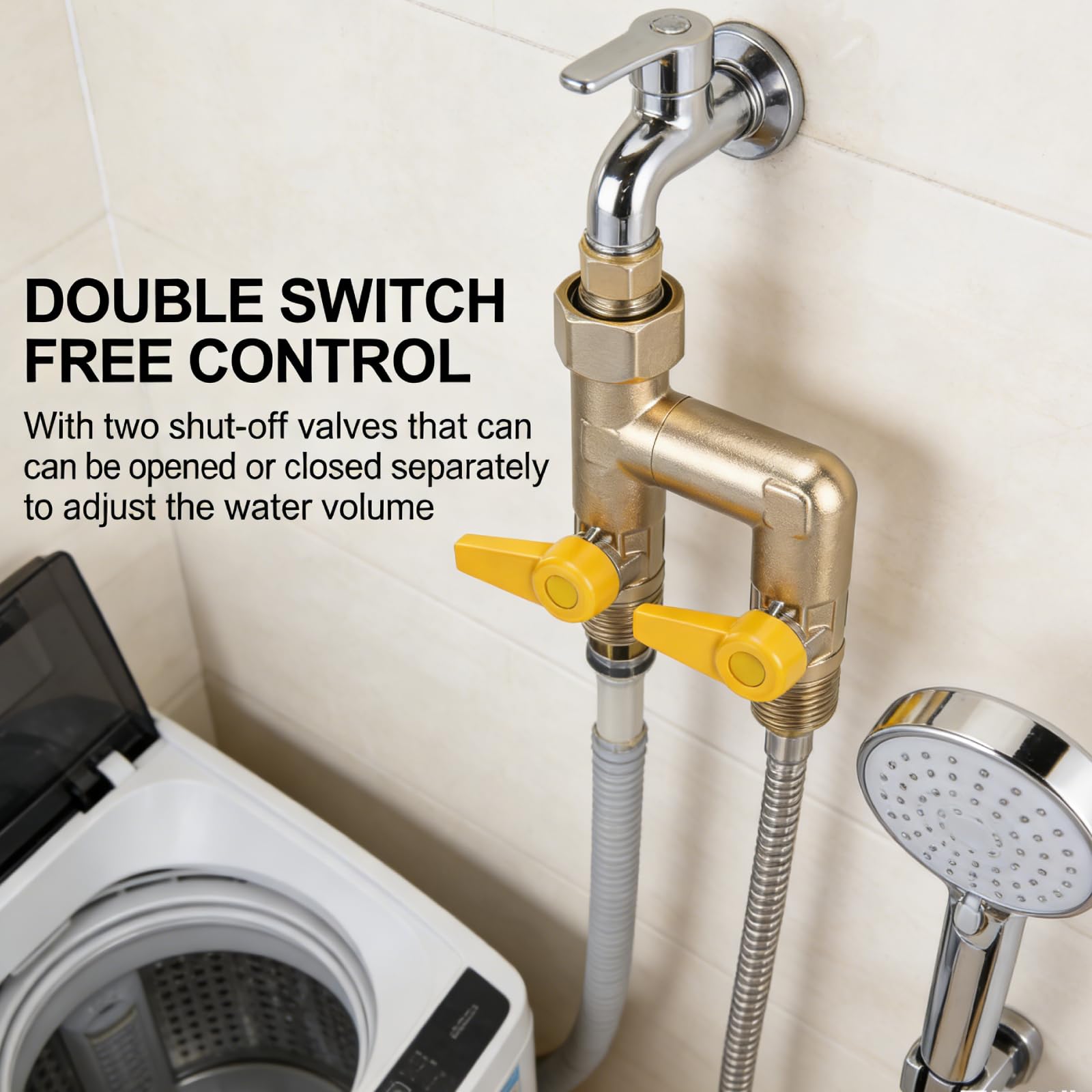 Vanne RéPartiteur 2 Voies, 1/2" Vanne De Gaz Distributeur 2 Voies En H Avec 2 Robinet D'ArrêT, Raccord Vannes De Commutation Robinet Inverseur Diviseur De Tuyau Pour Douche, Lave-Linge, Arrosage