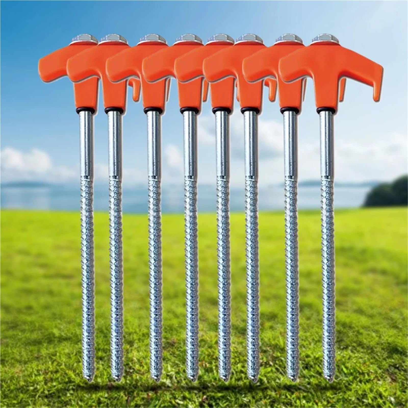 Piquetas Camping 8Pcs Camping Pegs Drill In with Hex Socket Heavy Duty Spiral Screw Stakes Tent Ground Nail(Green)