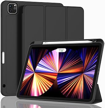 ZryXal New iPad Pro 11 Inch Case 20224th Gen/20213rd Gen/20202nd Gen with Pencil Holder, Smart iPad Case [Support Touch ID and Auto Wake/Sleep] with Auto 2nd Gen Pencil Charging Black
