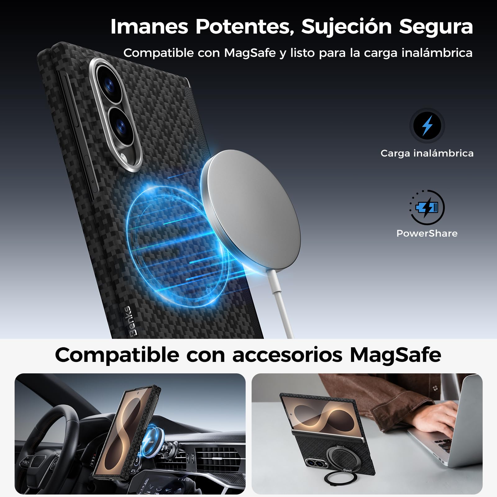 BENKS ArmorGrid Air Funda para Samsung Galaxy Z Fold 8 para MagSafe | Ultrafina en Fibra de Aramida Kevlar, Protección de Bisagra, Ligera Minimalista, Delgada y Cómoda al Tacto